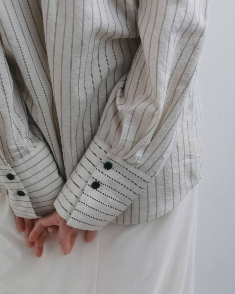 オープンカラーストライプシャツ (アイボリー) Opencollar Stripe Shirts (Ivory) / 26AW 【6月29日まで期間限定予約】