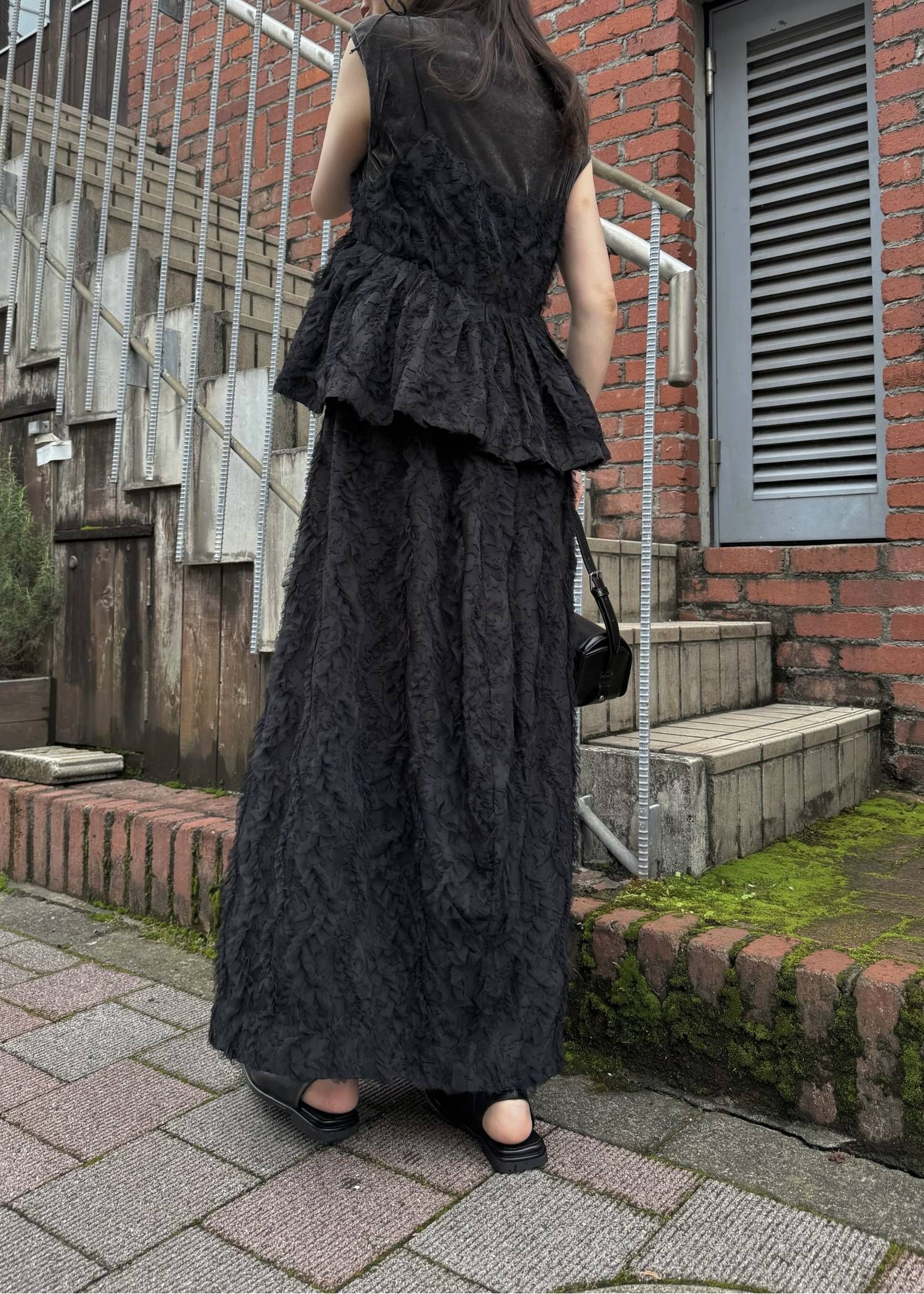 コクーンチュールスカート (ブラック) cocoon cut jacquard tulle gather SK (Black) /  26SS