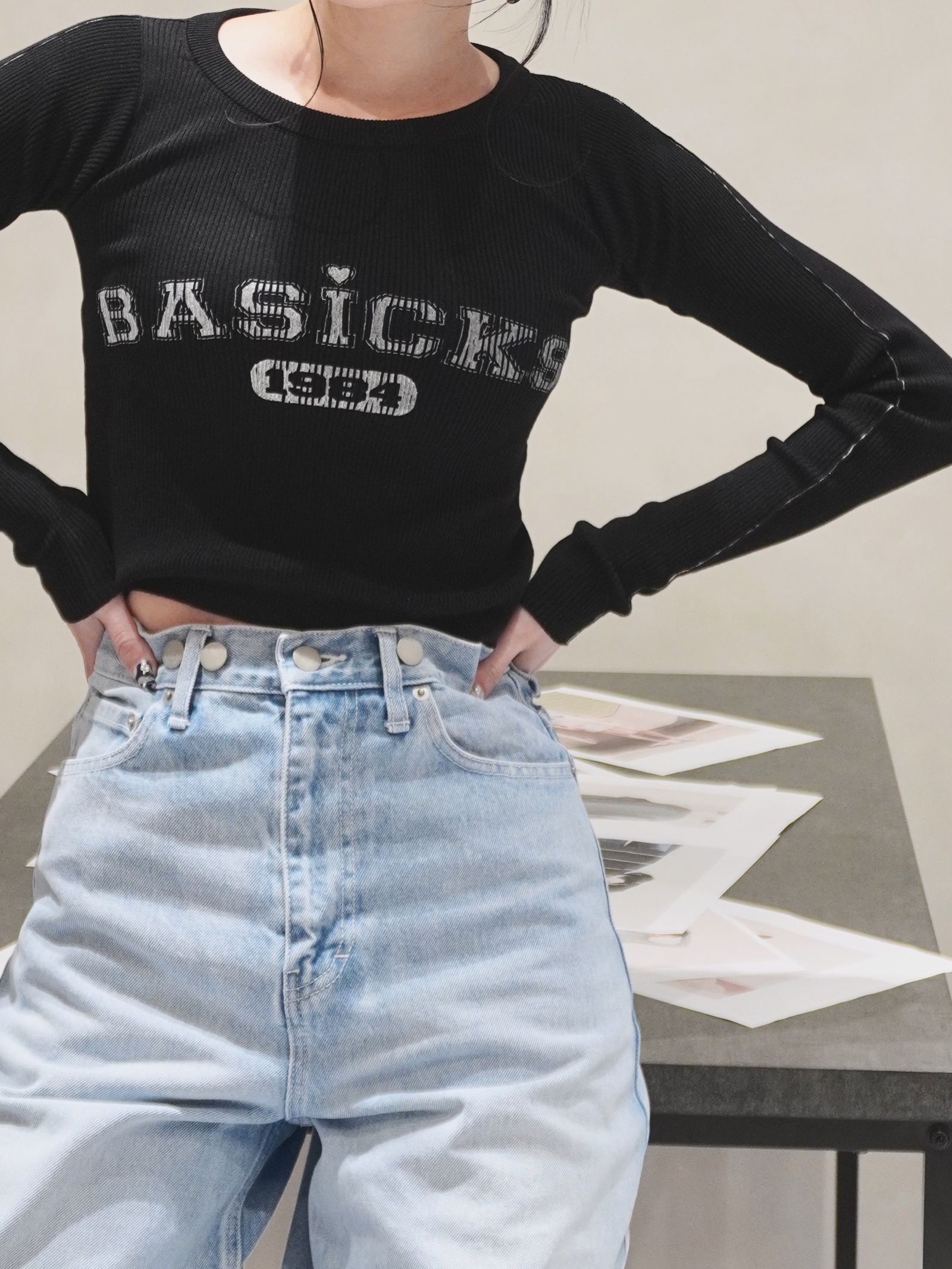 Rib Football Knit / リブフットボールニット (ブラック) / レディース