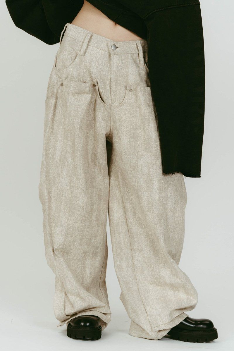 cling drape denim pants(unisex) (Greige) / ドレープデニムパンツ (グレージュ) / 26SS