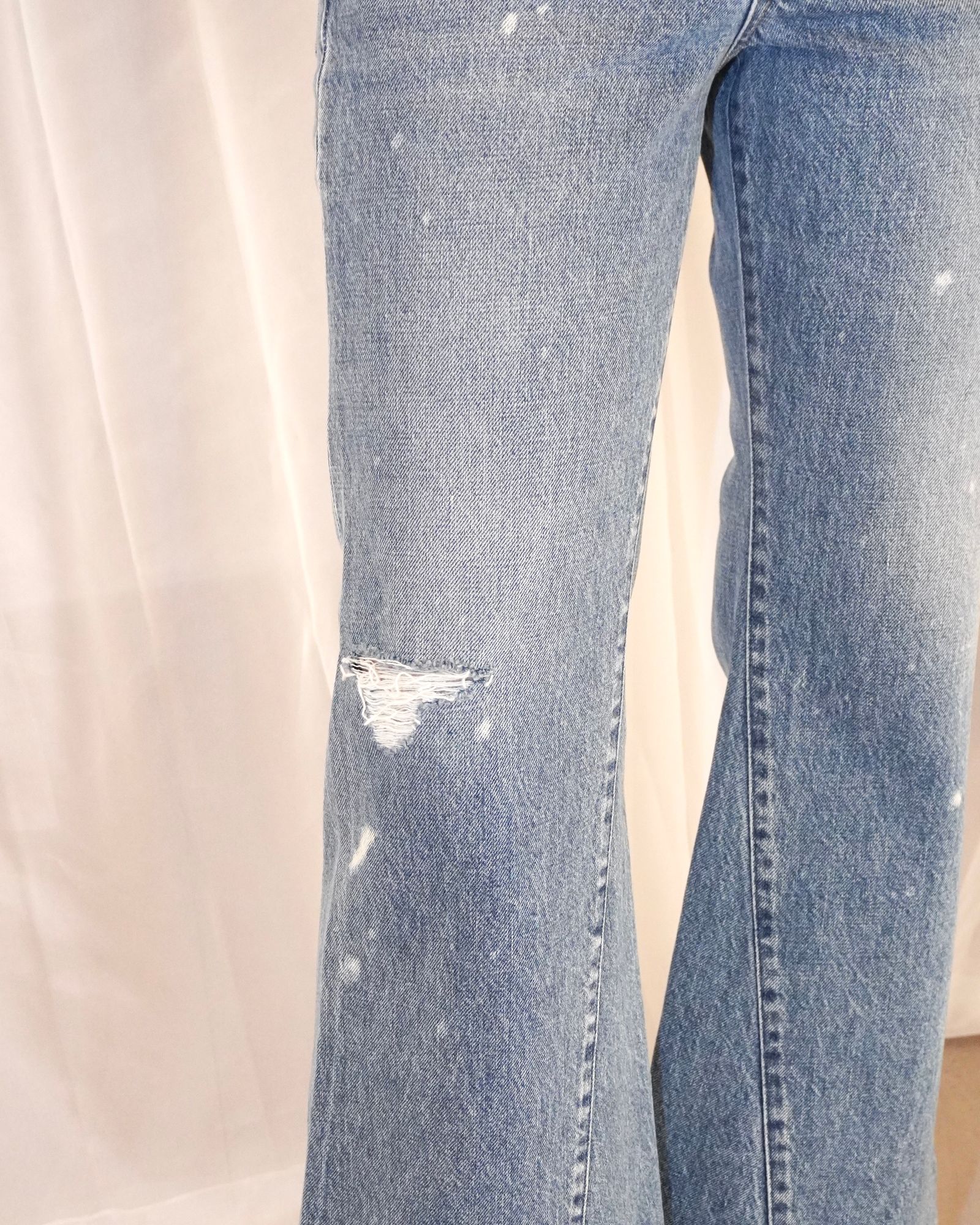 FLARE JEAN TROUSERS (Distressed bleach blue) / フレアジーンズ トラウザーズデニム (ダメージブリーチブルー) / レディース