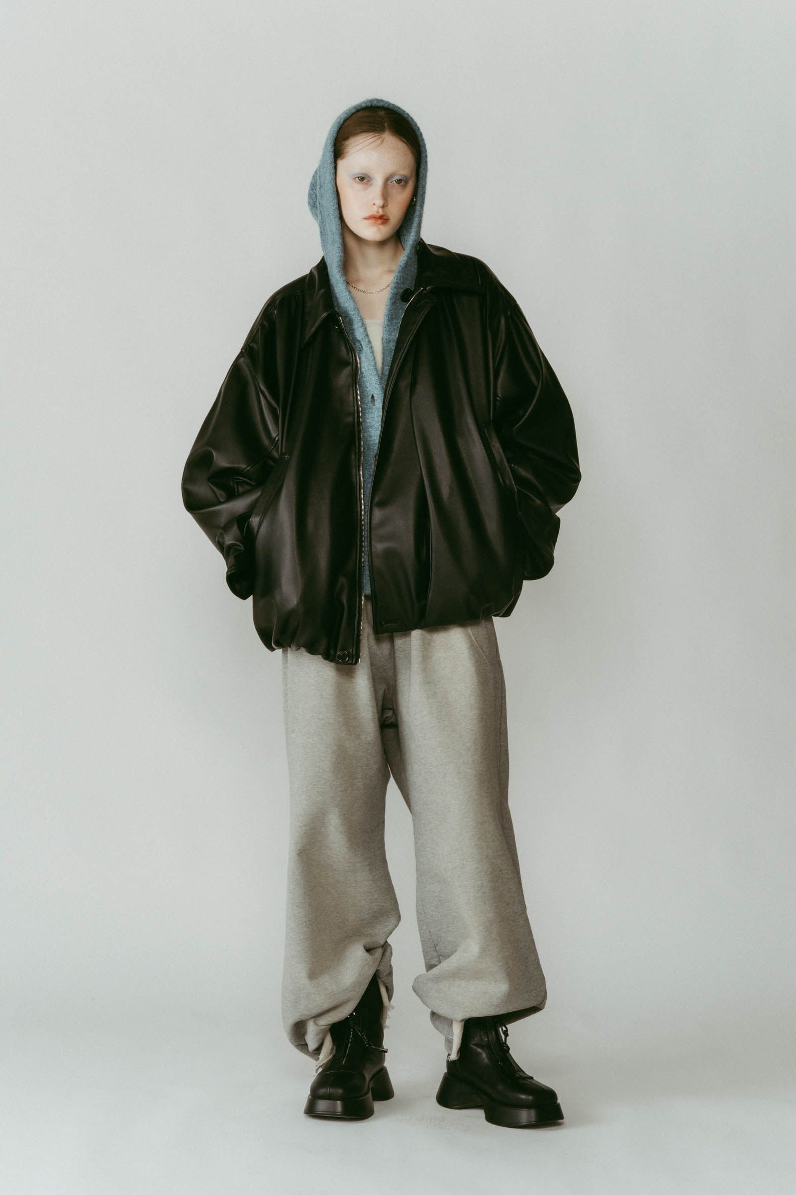 voluminous leather jacket(unisex) / ボリュームレザージャケットブルゾン (ブラック) / 25AW