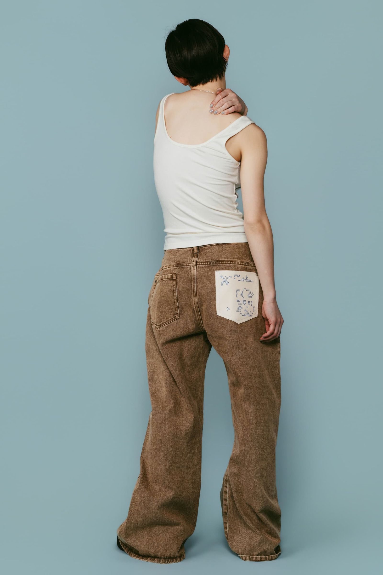 ワイドベルボトムデニムパンツ (ブラウン) wide bell-bottom denim pants (Brown) /  26SS