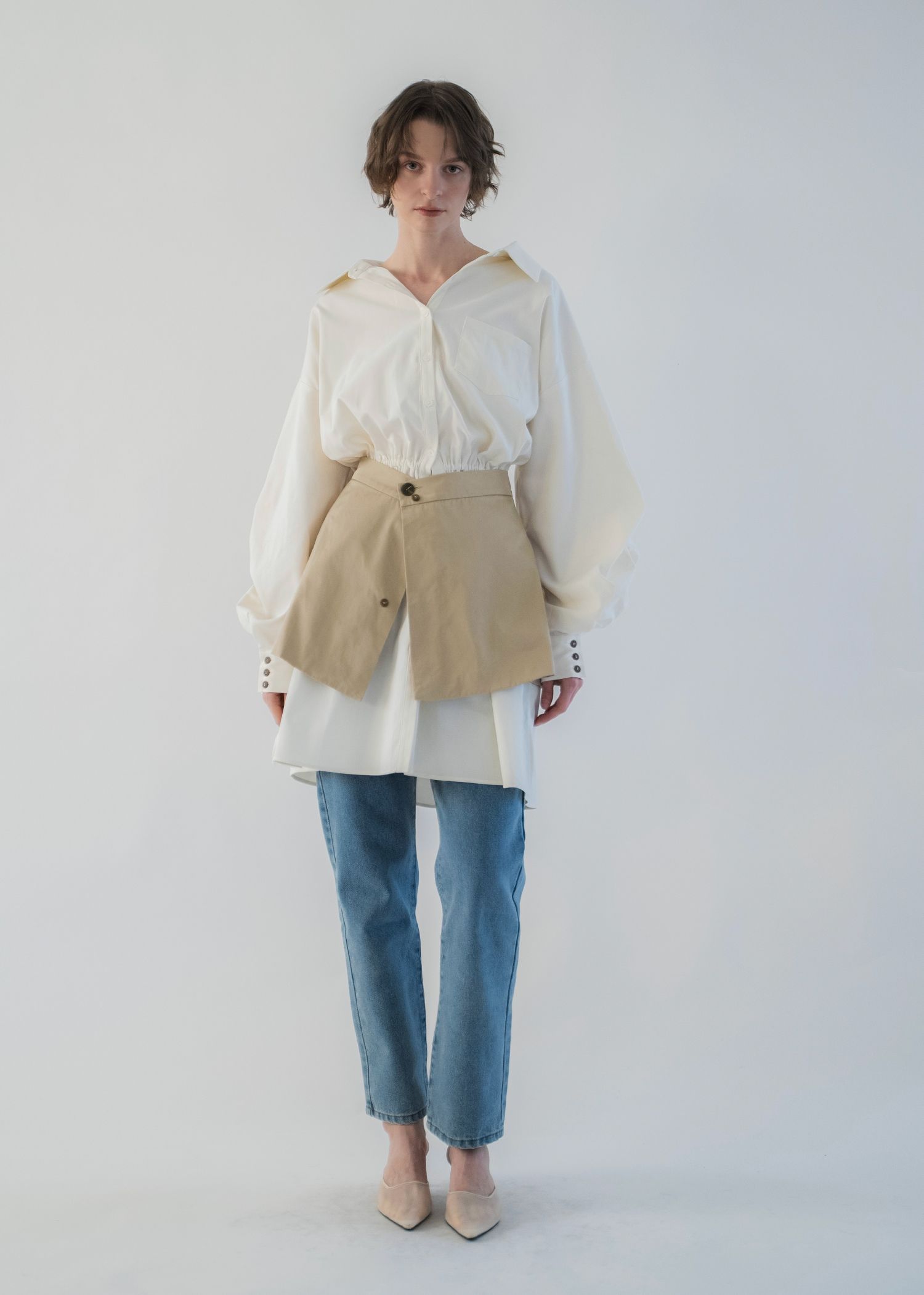 docking skirt layered like shirt OP / スカートレイヤード シャツワンピース (Tan) / 26SS