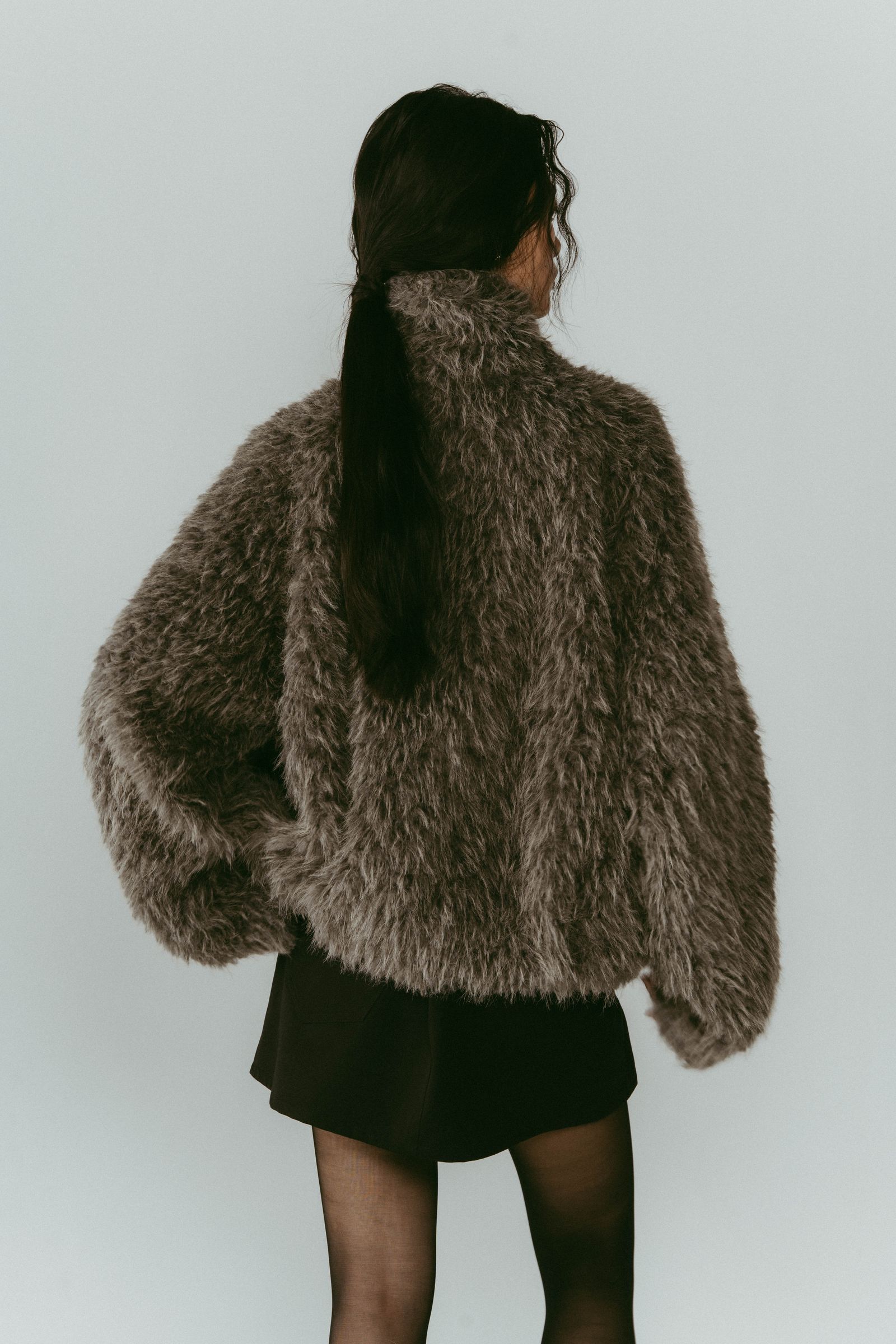 shaggy stand collar coat / シャギースタンドカラーコートブルゾン (グレー) / 25AW