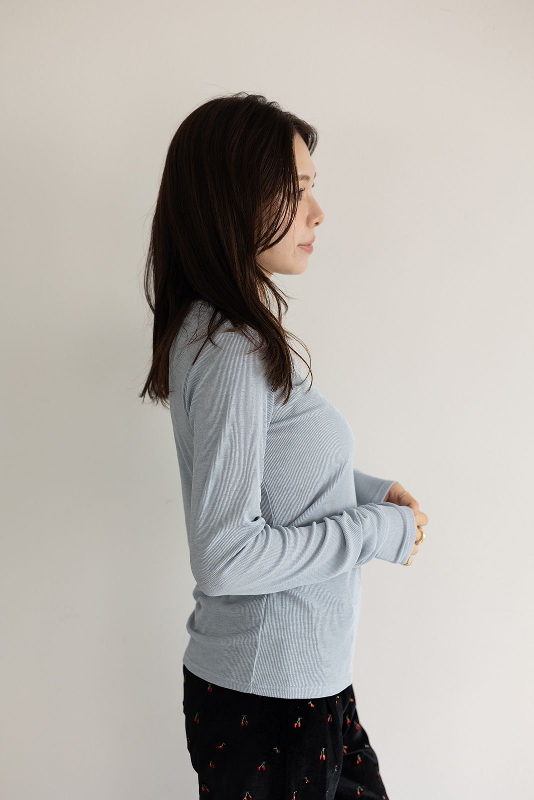 ヘンリーネックリブカットソートップス (スカイブルー)  Henley neck top (SkyBkue) /  26SS