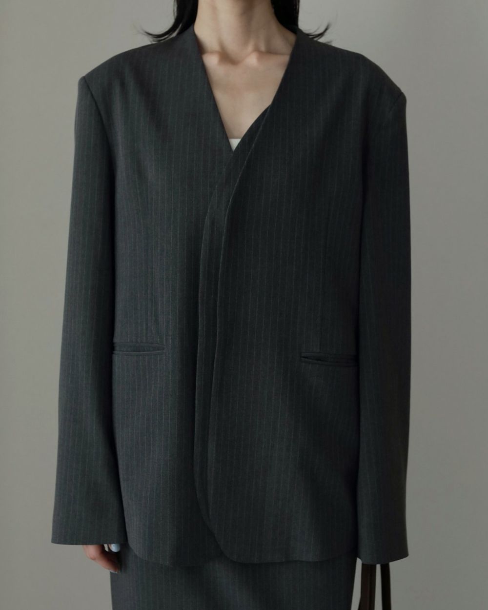 Collarless Over Jacket / カラーレスオーバージャケット (チャコールグレー)