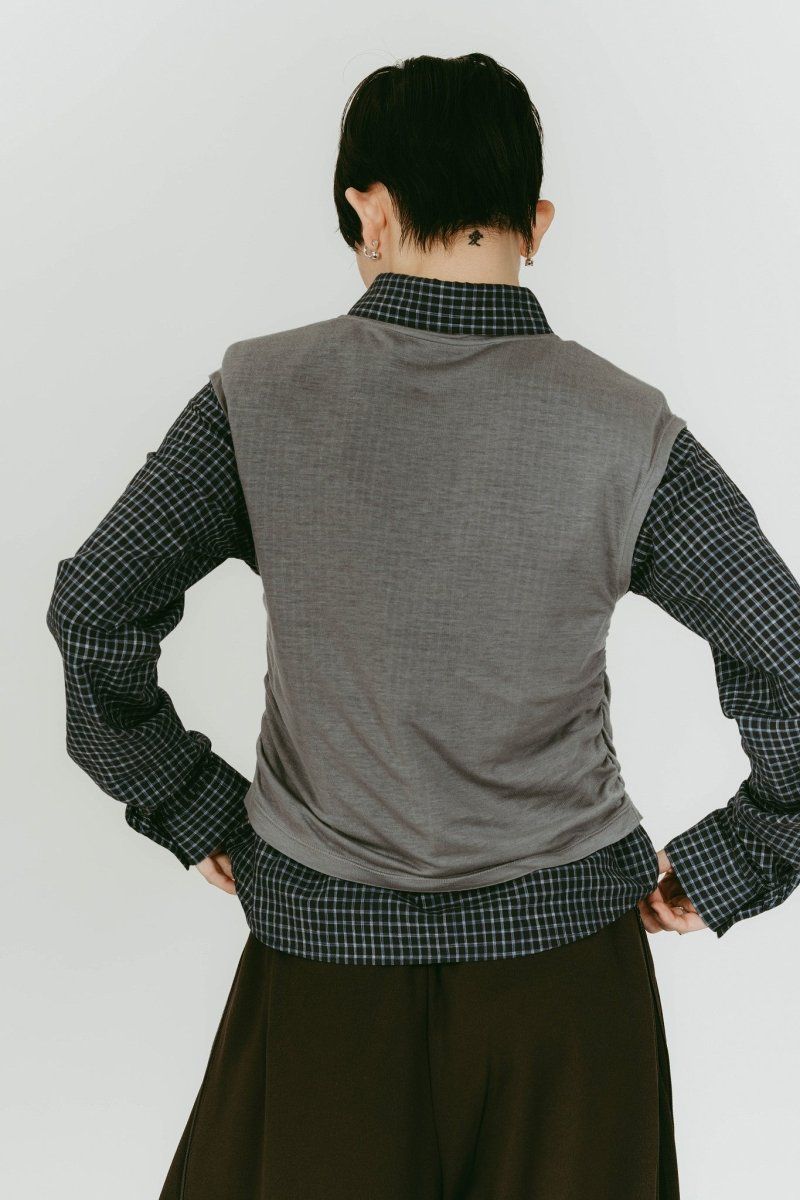 2-piece layered compact shirt (NavyGray) / 2ピース レイヤードコンパクトシャツ (ネイビーグレー) / 26SS