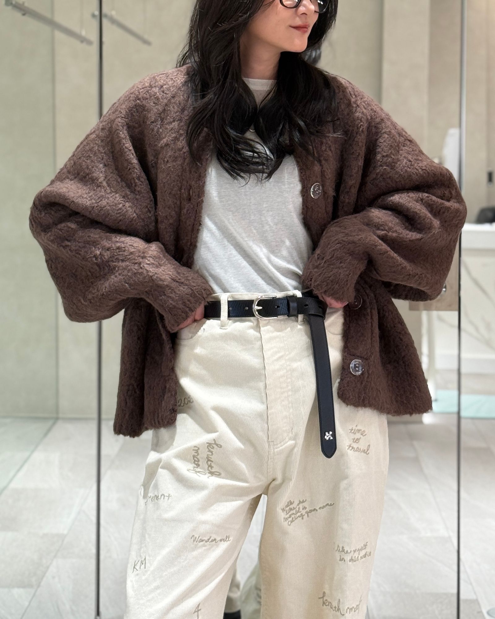 【25AW】Curl shaggy knit cardigan / カールシャギーニットカーディガン (ブラウン)