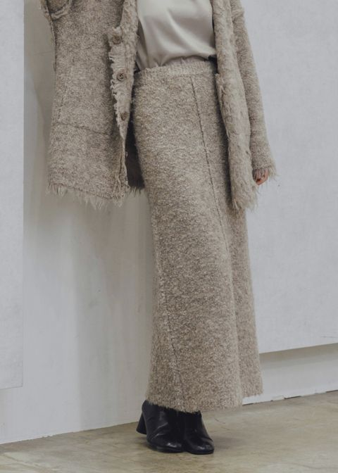 boucle pencil knit SK / ブークレ ペンシルニットスカート (ミルクティー) / 25AW