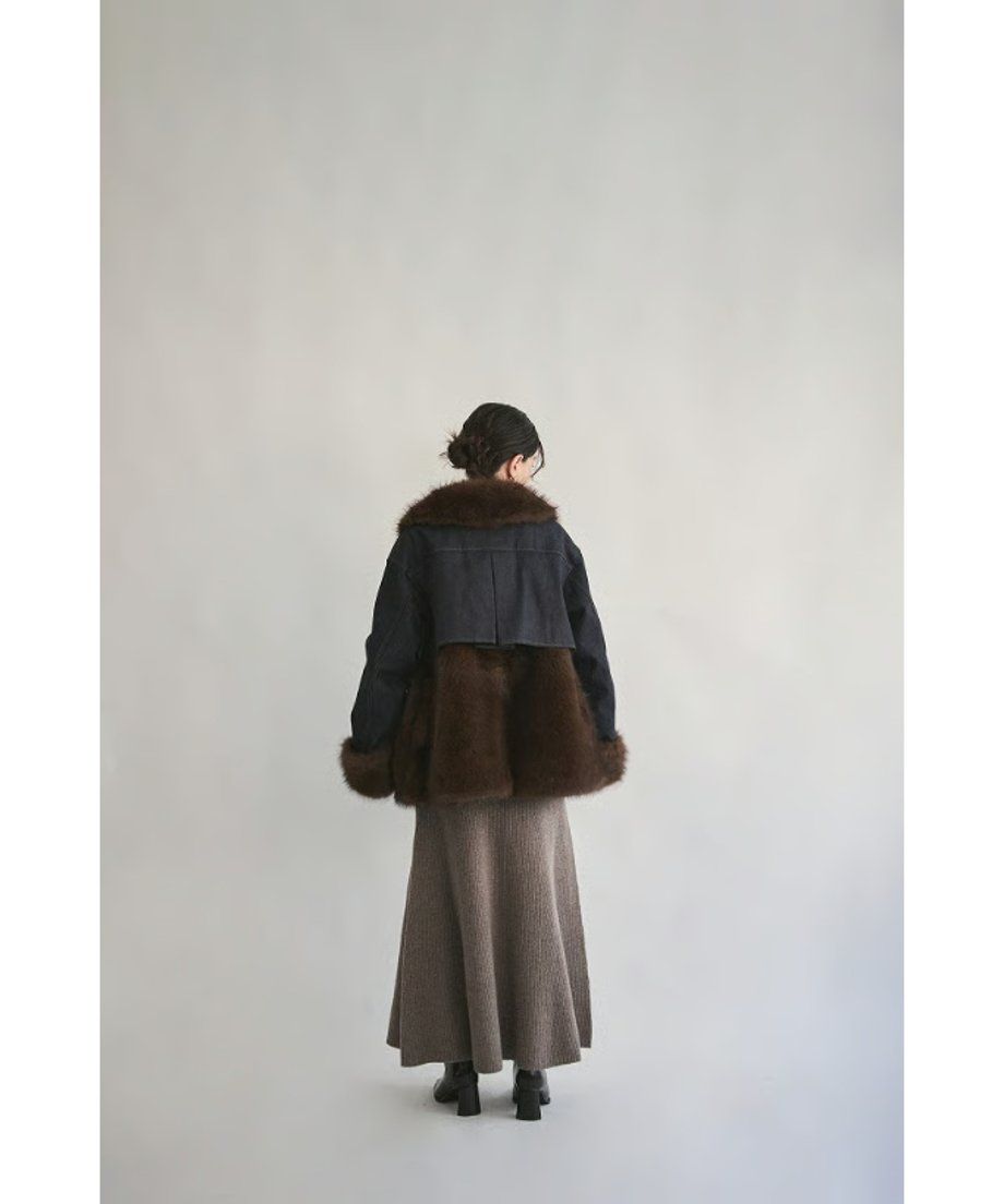 【25AW】Denim Docking Fur Jacket (ダークネイビー) / デニムドッキングファージャケット / エコファー / フェイクファー