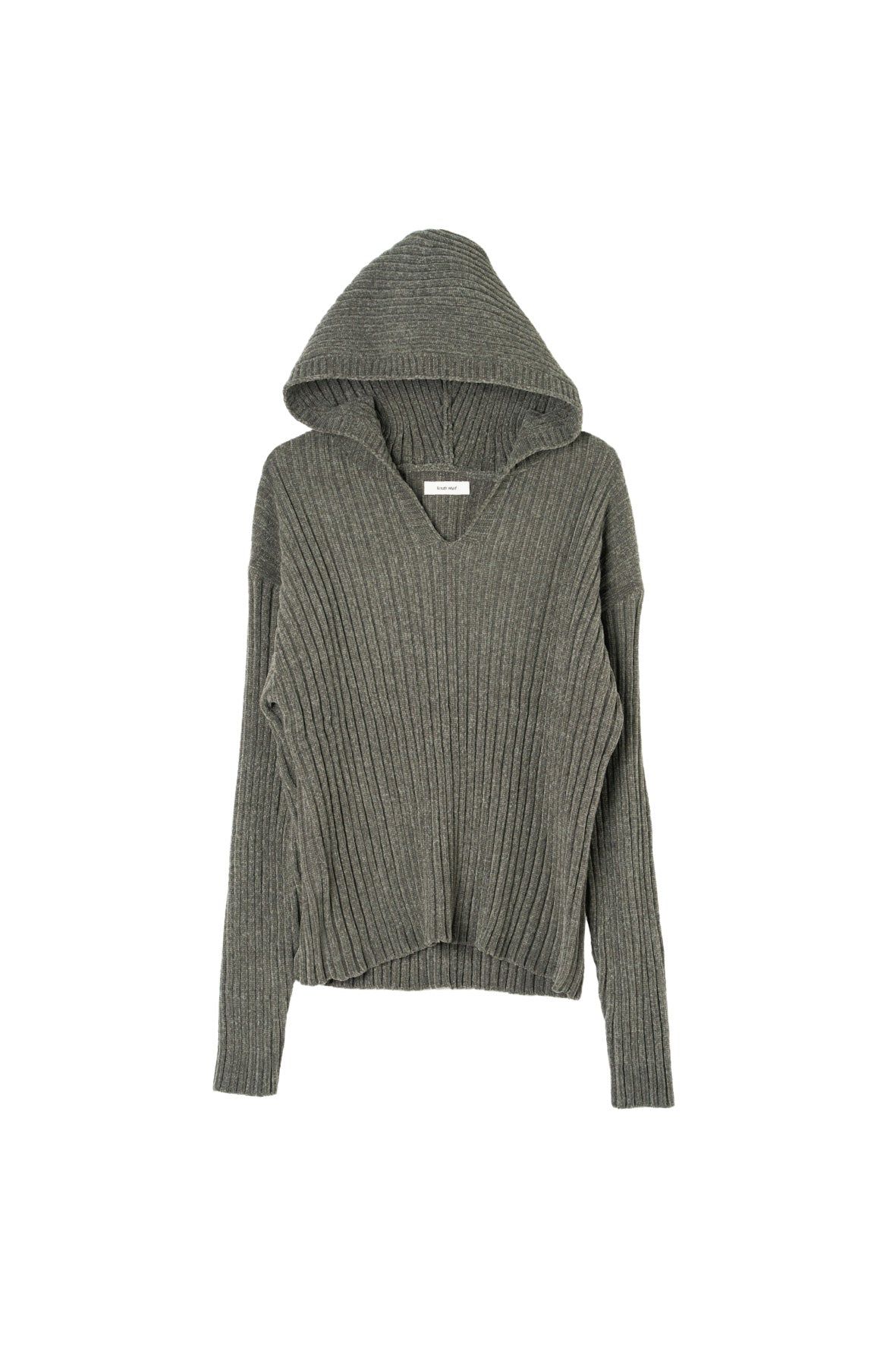 ブークレ ニット フーディ (カーキ) rib hoodie boucle knit (Khaki) / 26AW