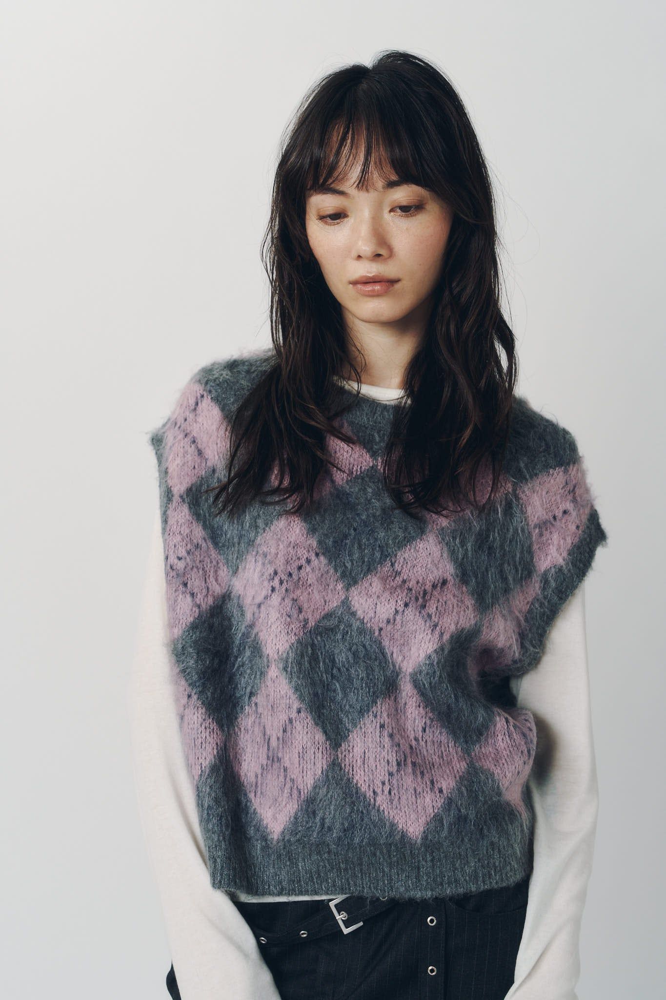 アーガイルニットベスト (ピンク) argyle knit vest (Pink) / 26AW
