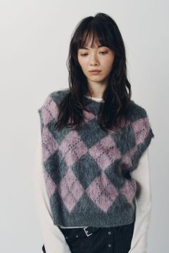 アーガイルニットベスト (ピンク) argyle knit vest (Pink) / 26AW
