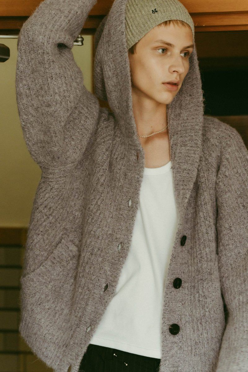 hooded cardigan knit / フーデッド カーディガンニット (ライラック) / 25AW