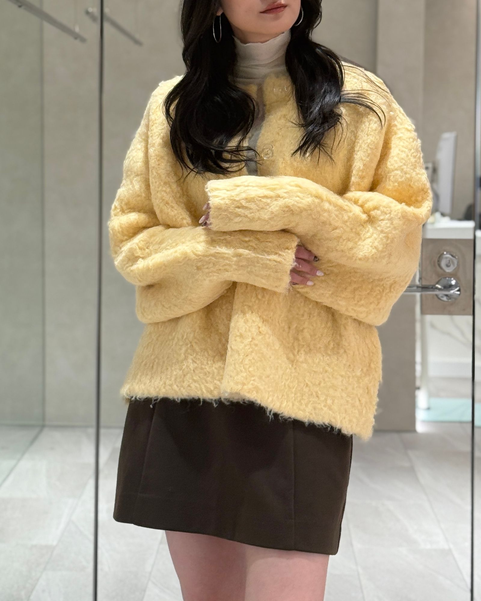 【25AW】Curl shaggy knit cardigan / カールシャギーニットカーディガン (イエロー)