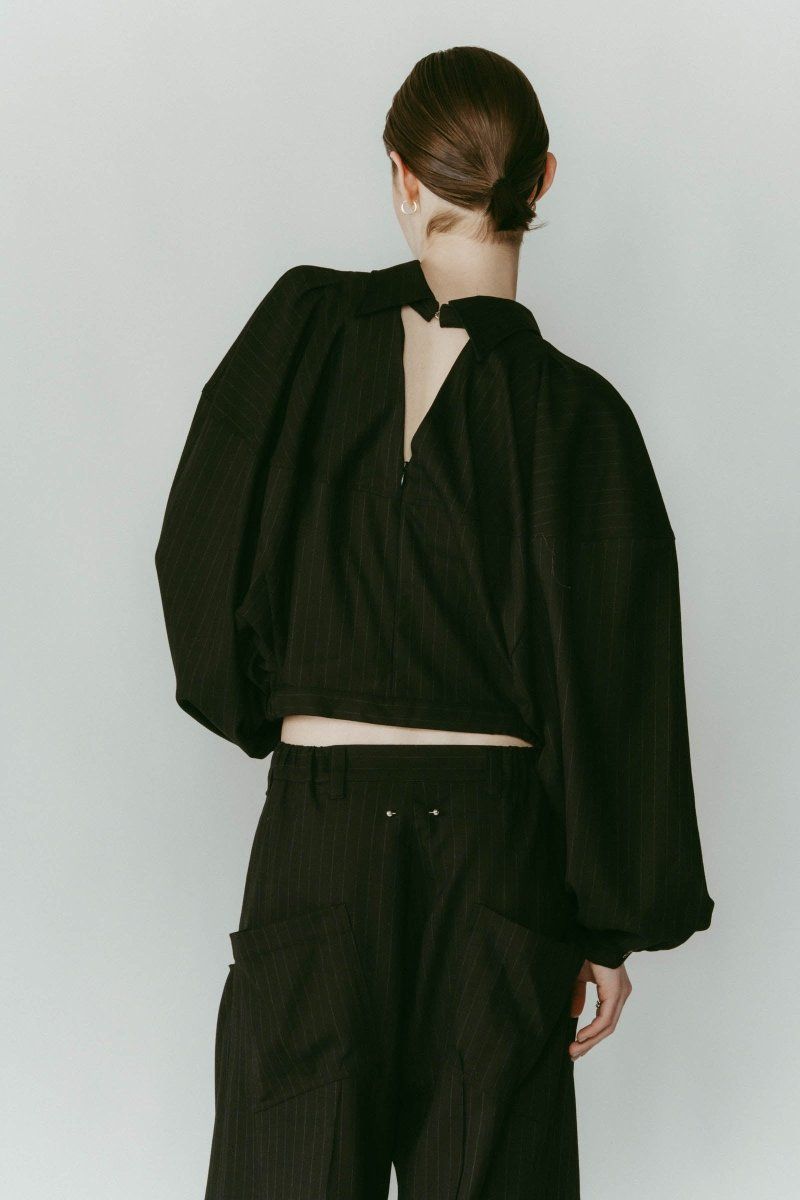 4way design blouse / 4ウェイ デザインブラウス (ストライプブラック) / 25AW