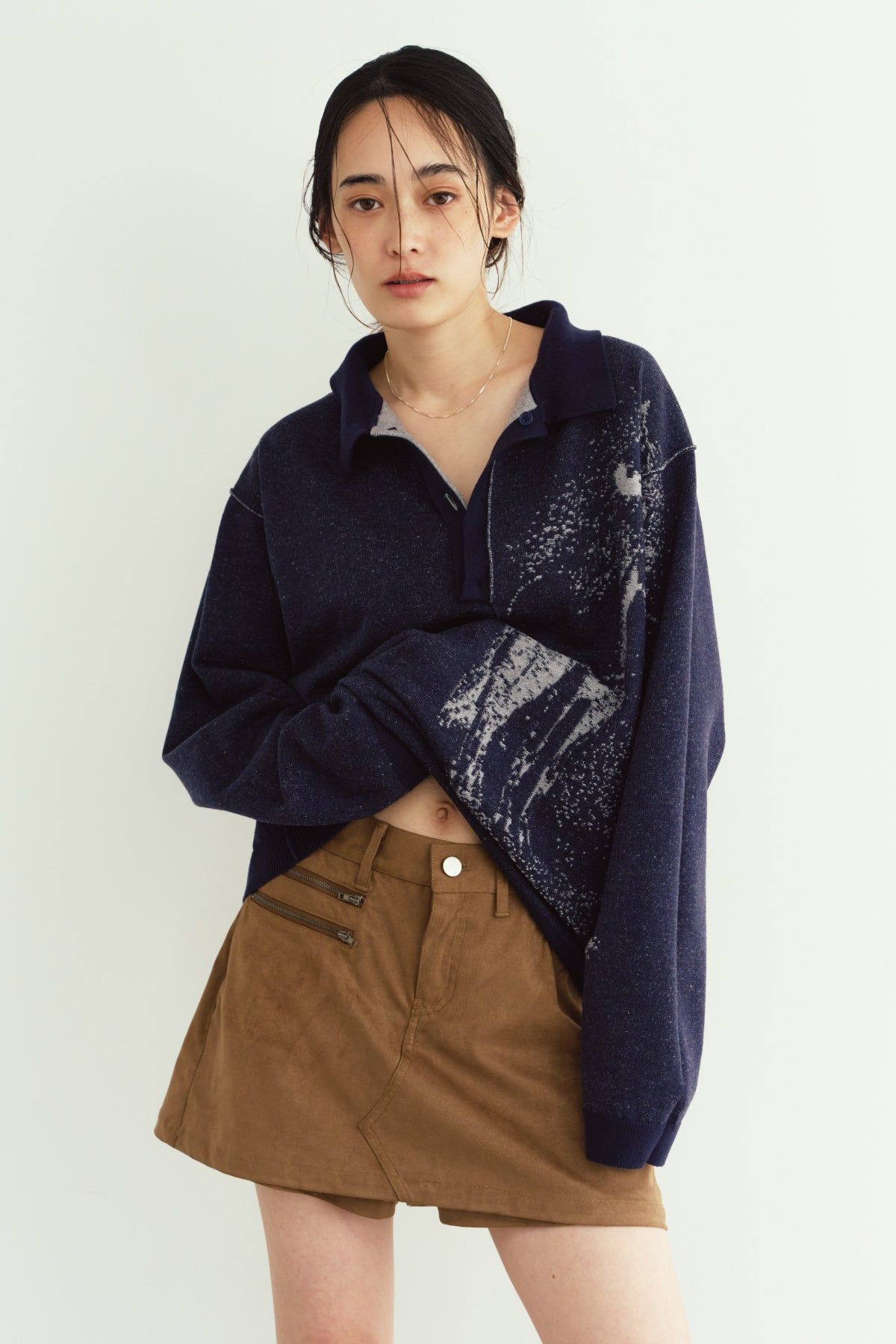リバーシブル ジャガードポロニット (ネイビー) reversible jacquard polo knit(unisex) (Navy) / 26AW