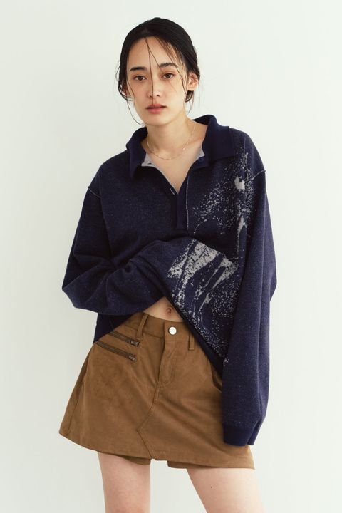 リバーシブル ジャガードポロニット (ネイビー) reversible jacquard polo knit(unisex) (Navy) / 26AW