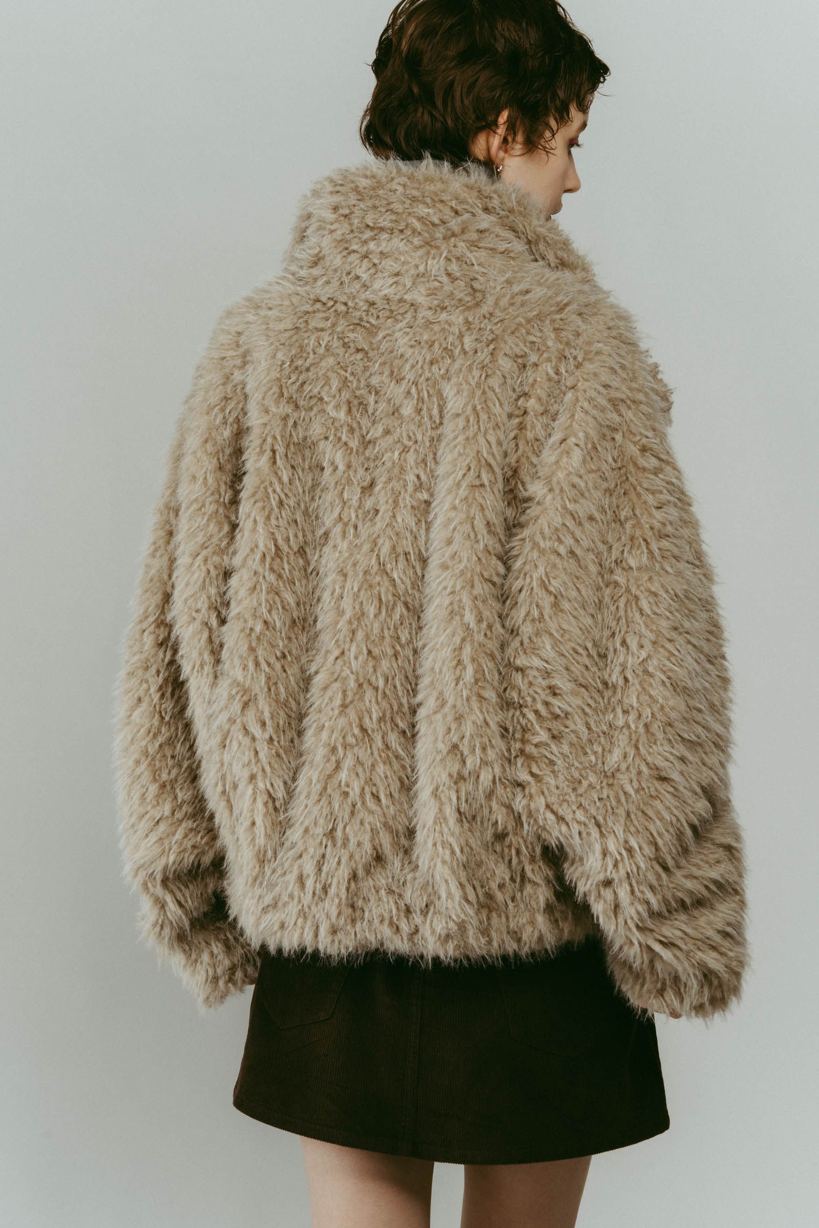 shaggy stand collar coat / シャギースタンドカラーコートブルゾン (アイボリー) / 25AW