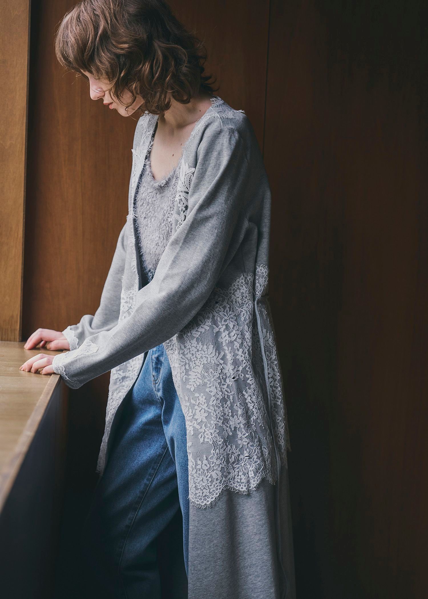 cachecoeur multi lace sweat OP / マルチレース スウェットワンピース (グレー) / 25AW