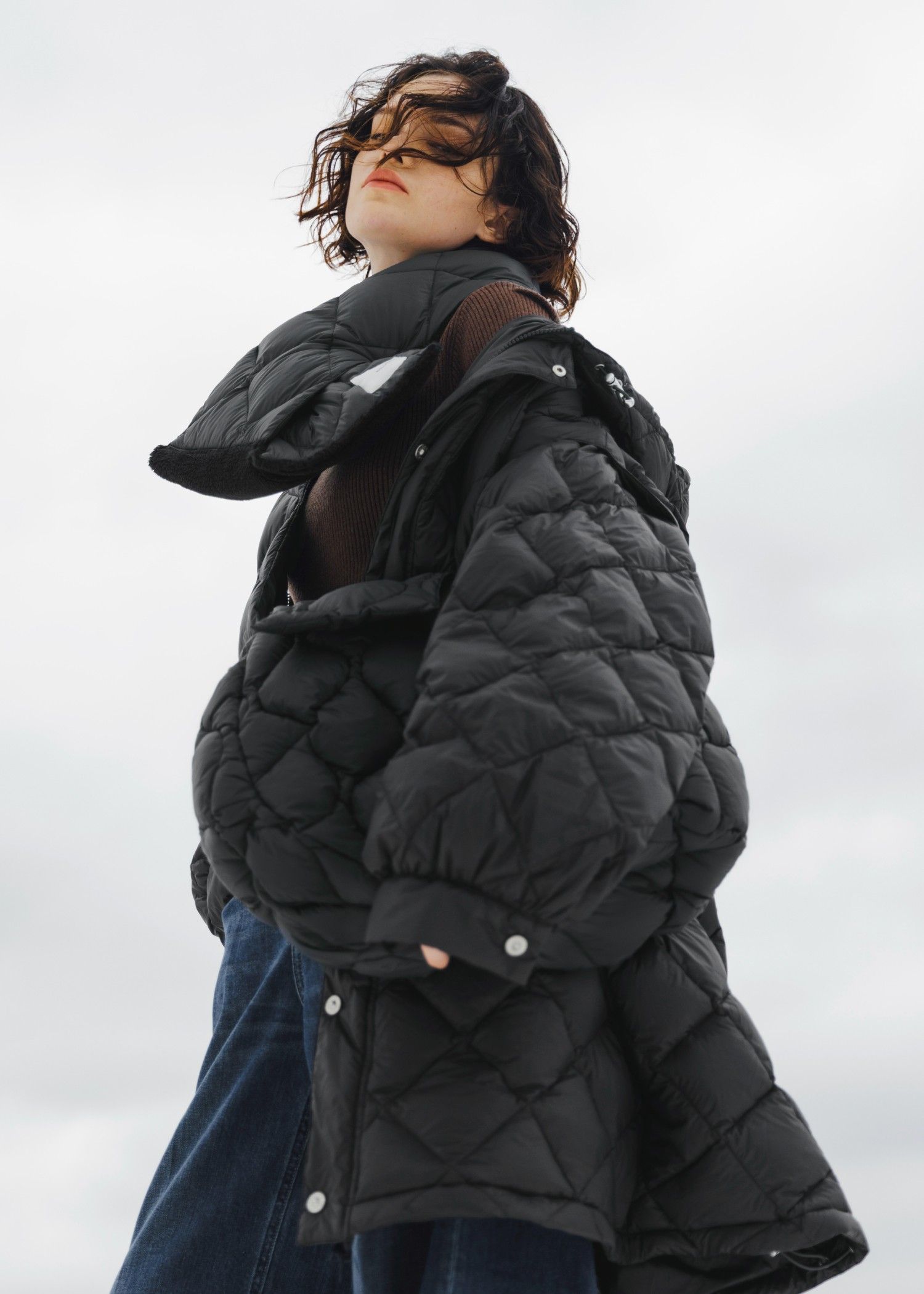 【TAION × WILLFULLY】quilting shoulder down bag / タイオンコラボ キルティングショルダーバッグ (チャコール) / 25AW /