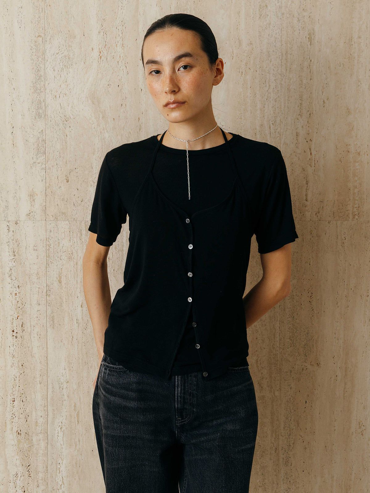 レイヤードカットトップス (ブラック) LAYERED CUT TOPS (Black) /  26SS