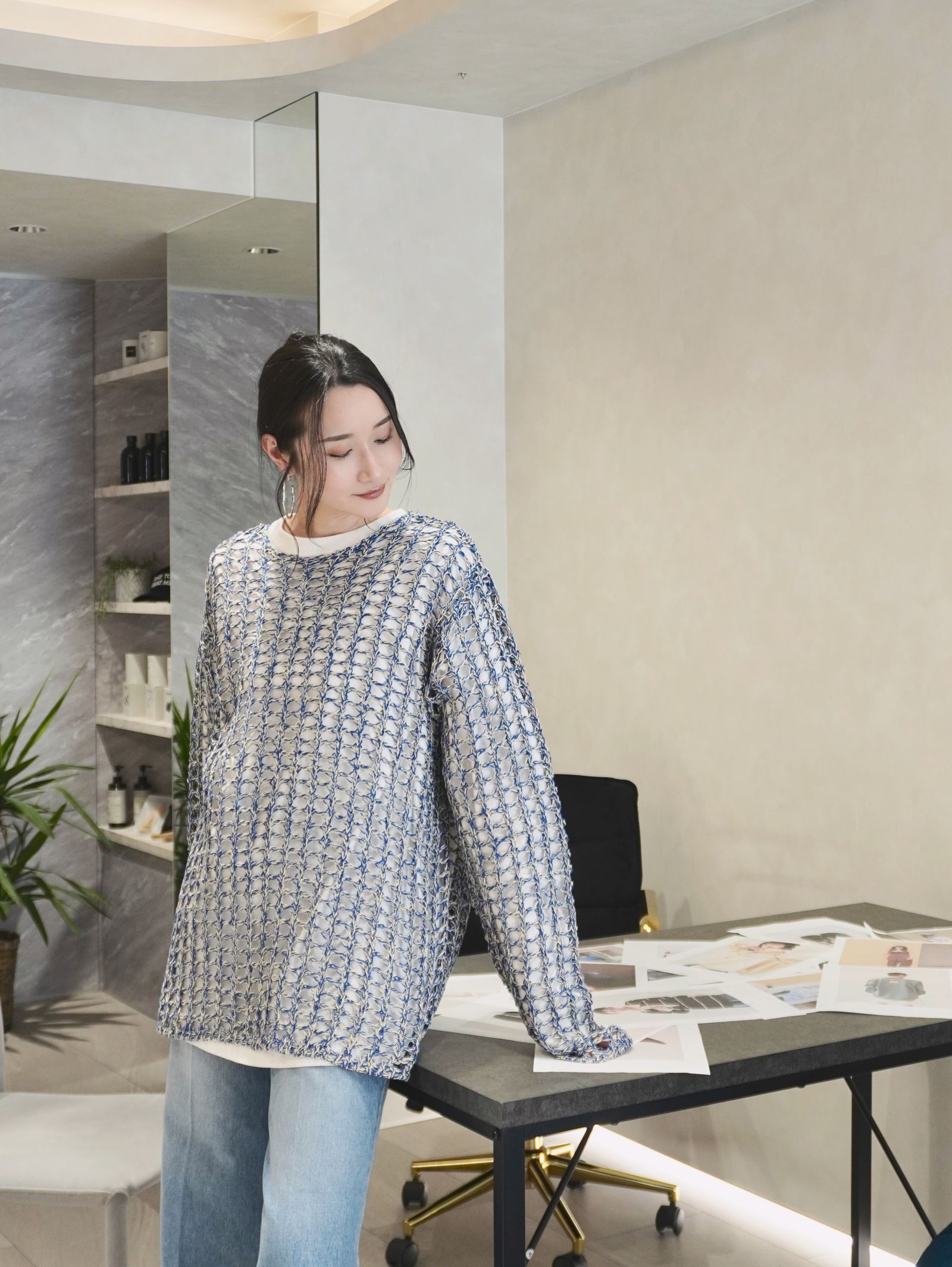 【25SS】LACE KNIT / クルーネックレースニット (ブルー/ベージュ)