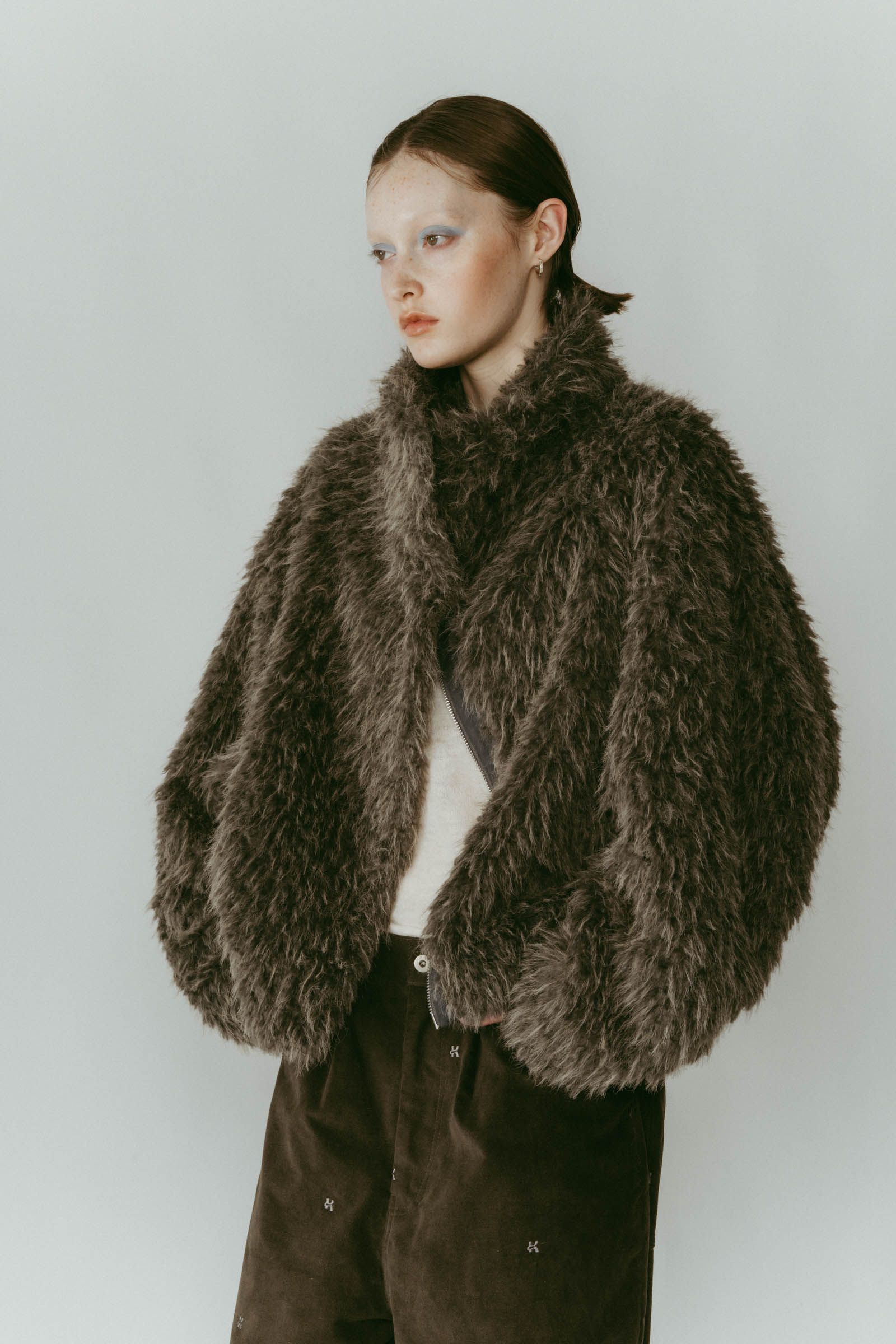 shaggy stand collar coat / シャギースタンドカラーコートブルゾン (グレー) / 25AW