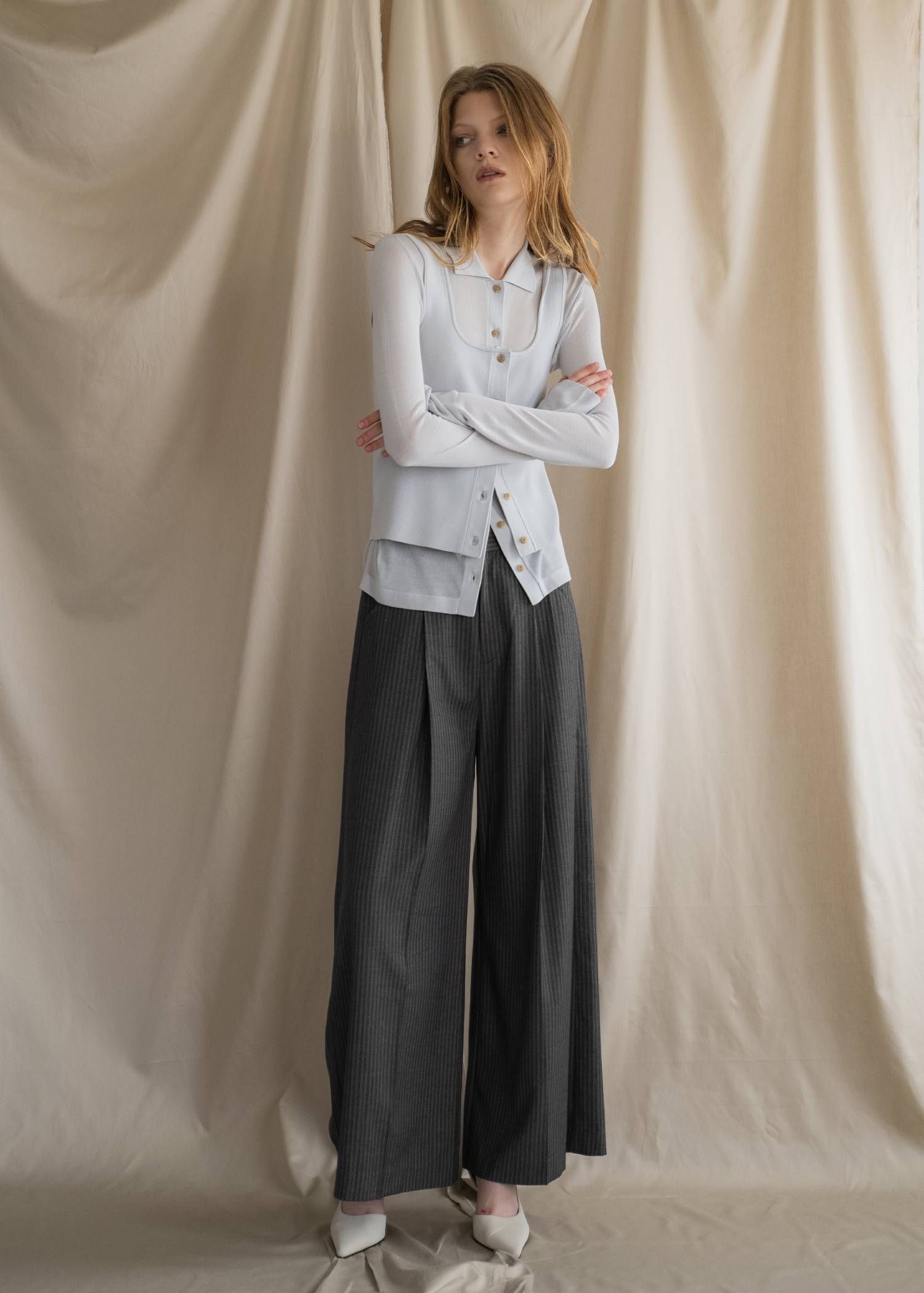 ニットシャツ&タンクトップ (アイスブルー) shirt collar & tank knit ensemble (IceBlue) /  26SS