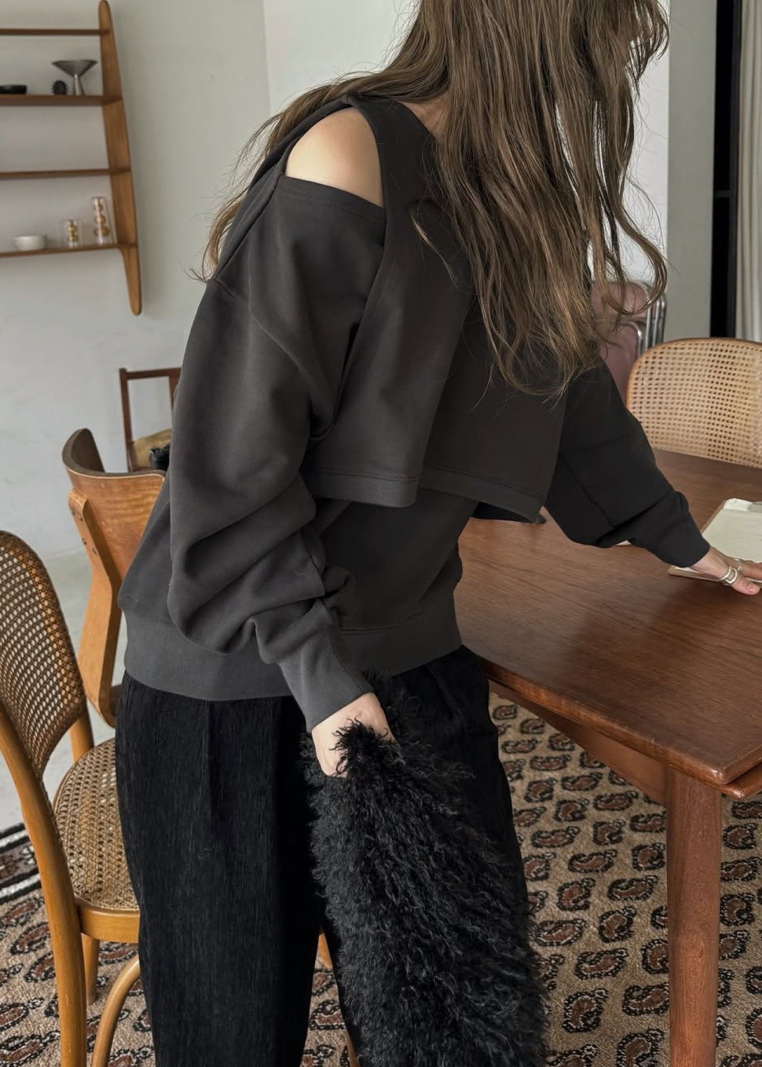 asymmetry 2 piece layered sweat / 2ピースレイヤードスウェット (ブラック) / 25AW /