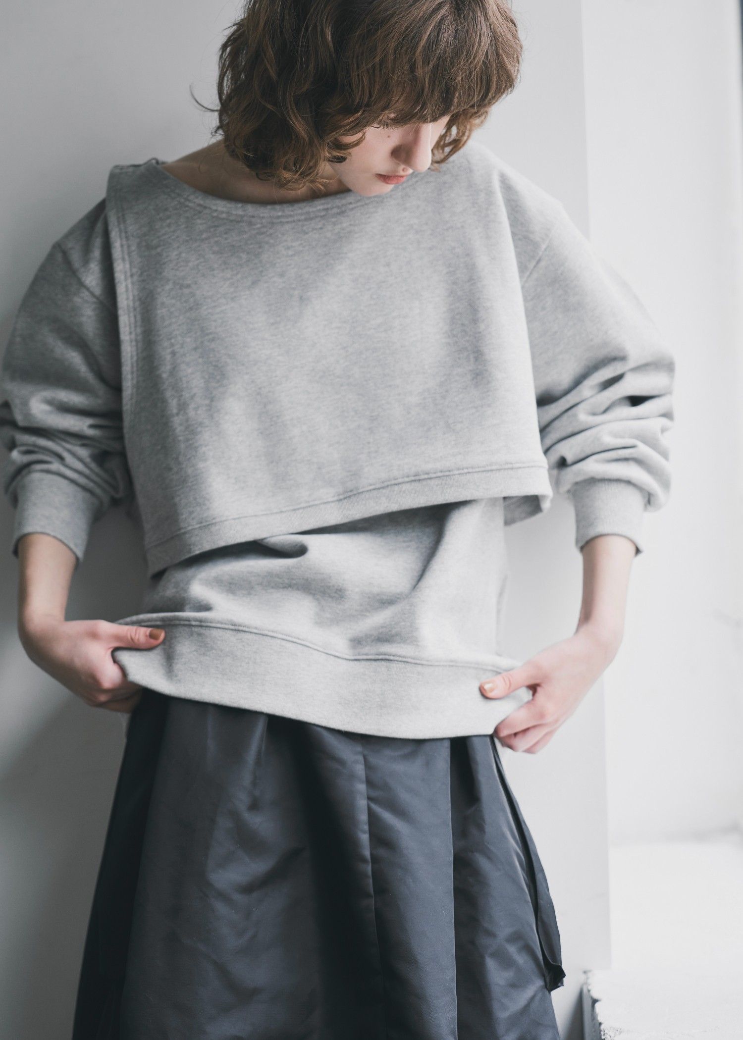 asymmetry 2 piece layered sweat / 2ピースレイヤードスウェット (グレー) / 25AW /
