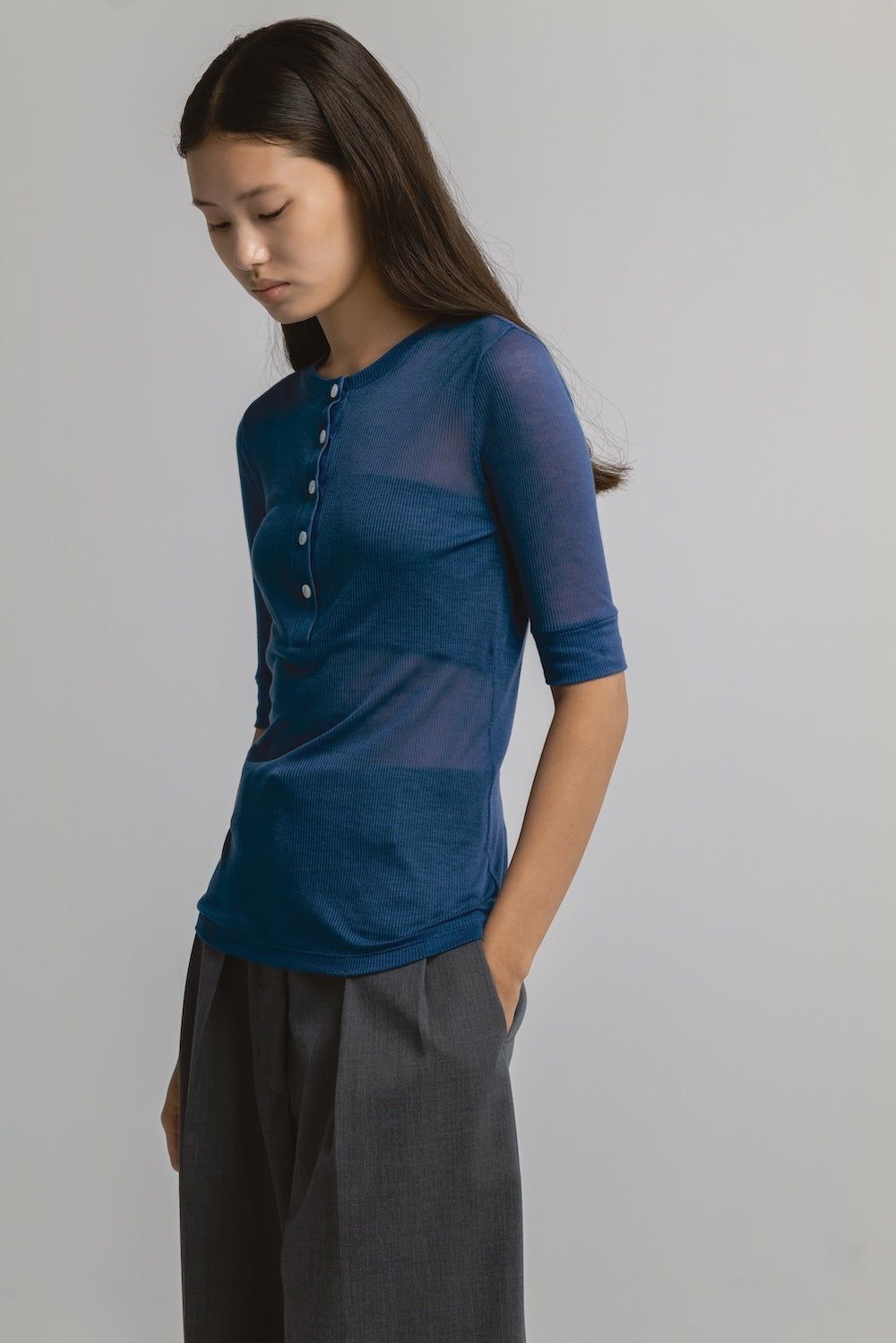 ヘンリートップス (ブルー) TENCEL CASHMERE HENLEY TOP (Blue) / 26SS