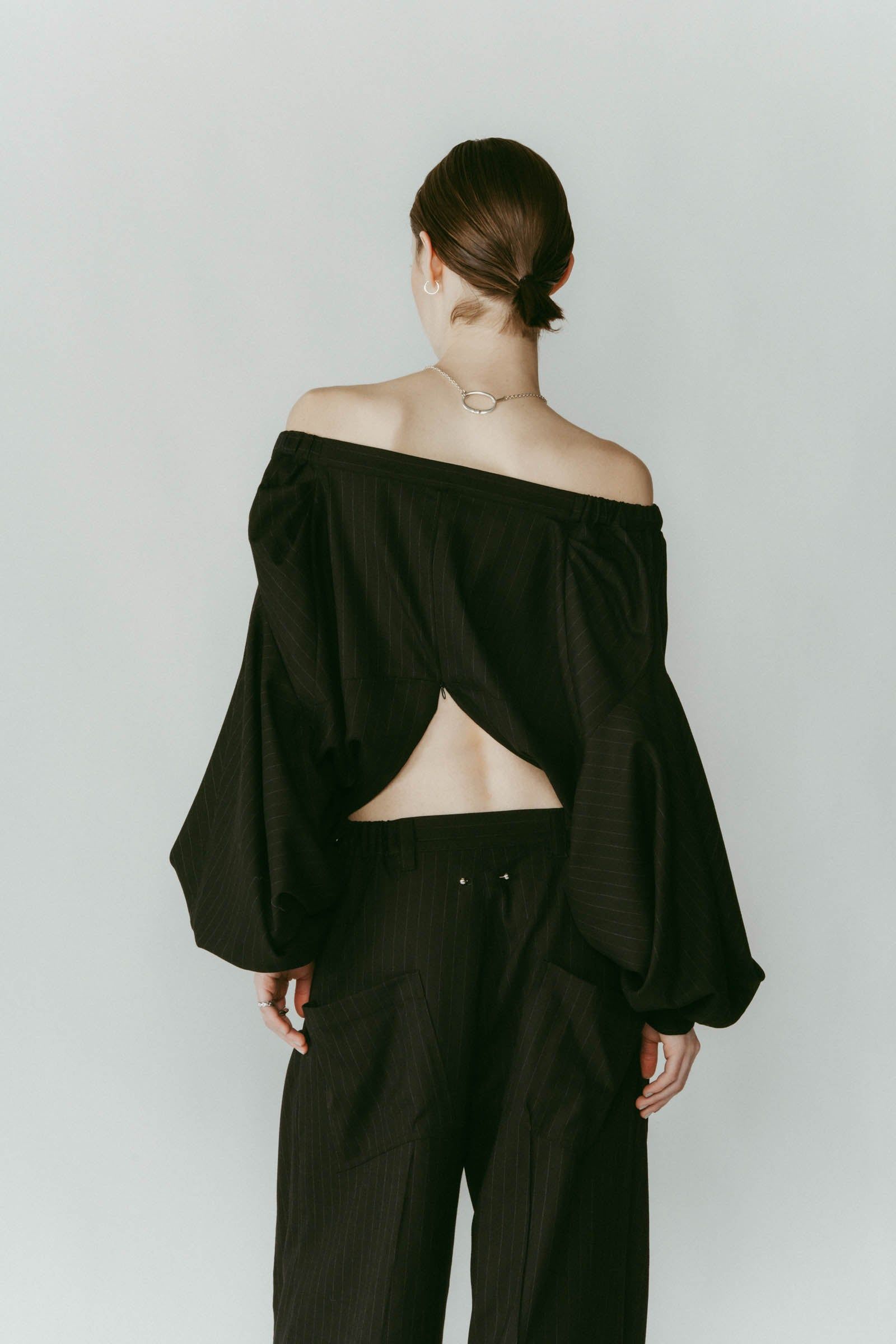 4way design blouse / 4ウェイ デザインブラウス (ストライプブラック) / 25AW