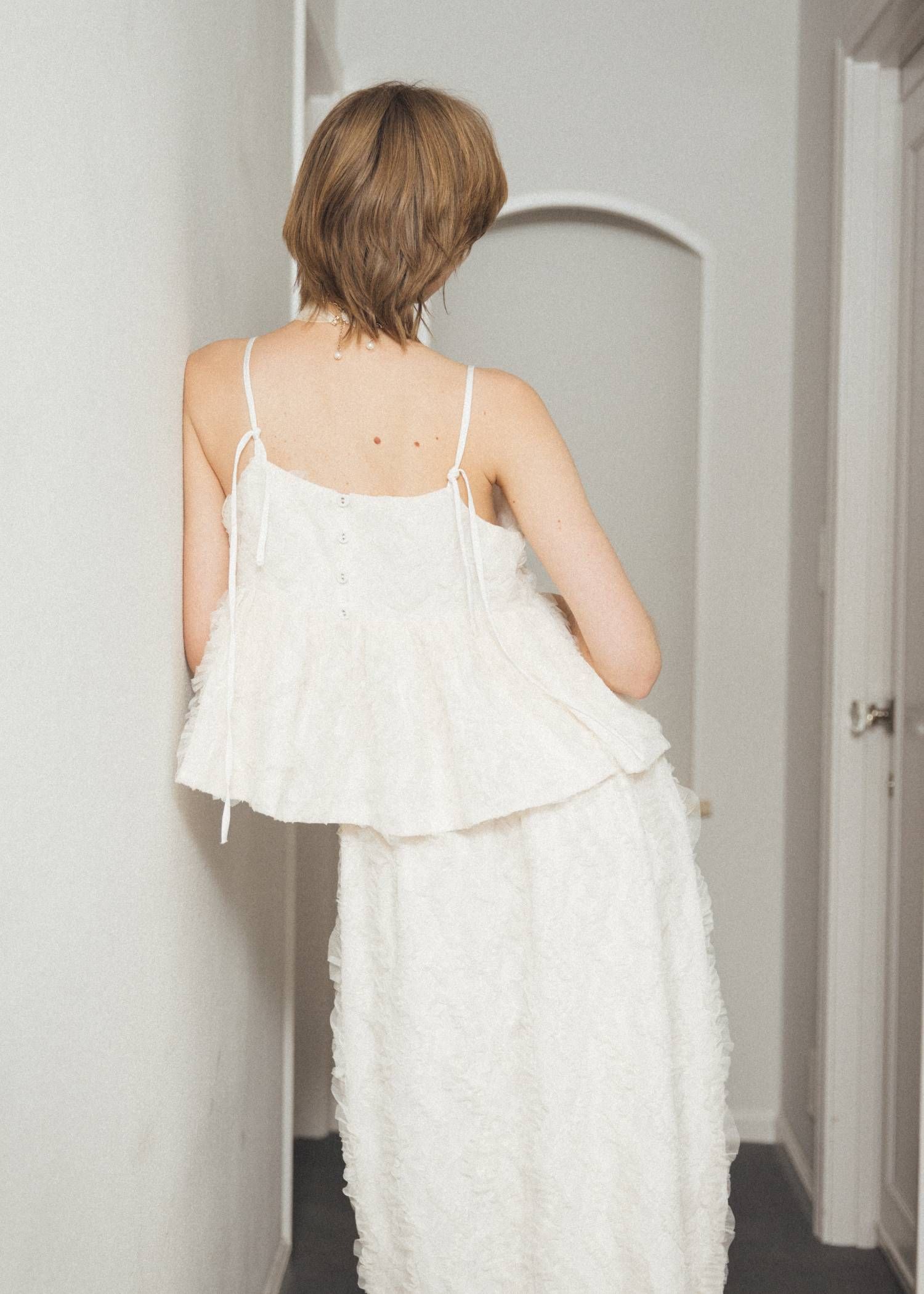 カットジャガード キャミソール (シェル) cut jacquard tulle gather camisole (Shell) /  26SS