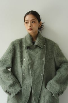 2way accent collar long coat / アクセントカラー ロングコート (グリーン)