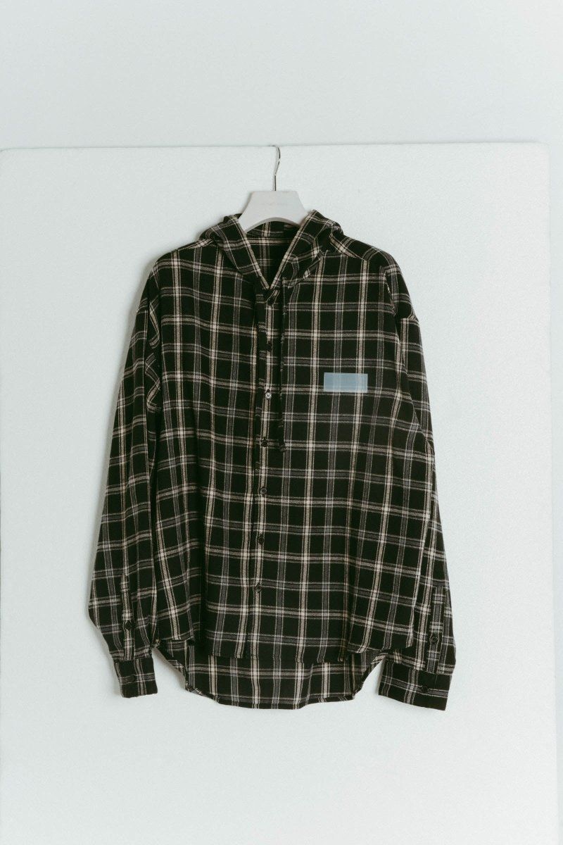 hooded over shirts(unisex) / オーバー フーディシャツ (Check black) / 26SS