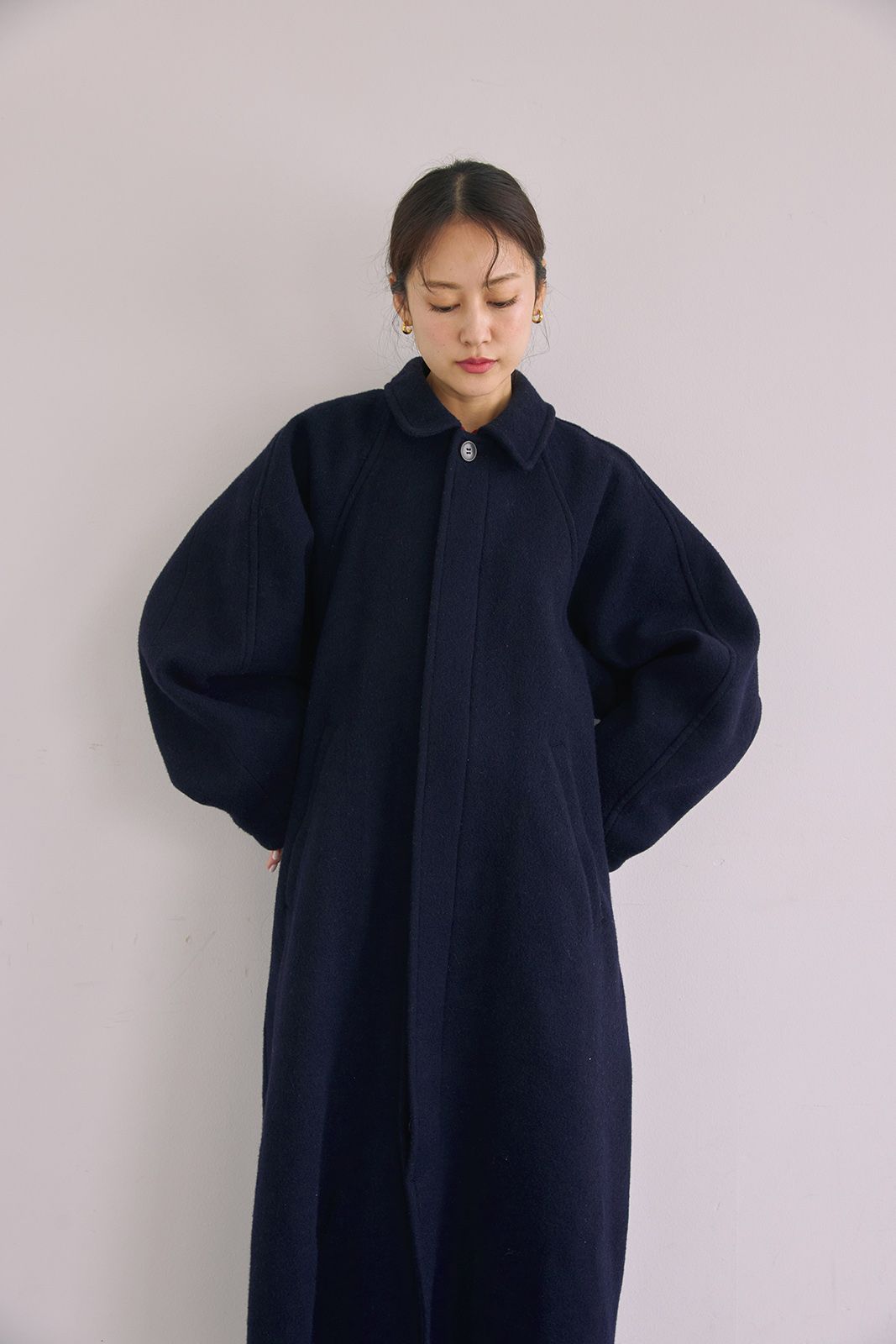 ラグランスリーブロングコート (ネイビー) Raglan Sleeve Long Coat (Navy) / 26AW