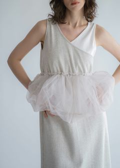tulle peplum docking rib OP (Oatmeal) / チュールペプラムワンピース (オートミール) / 26SS