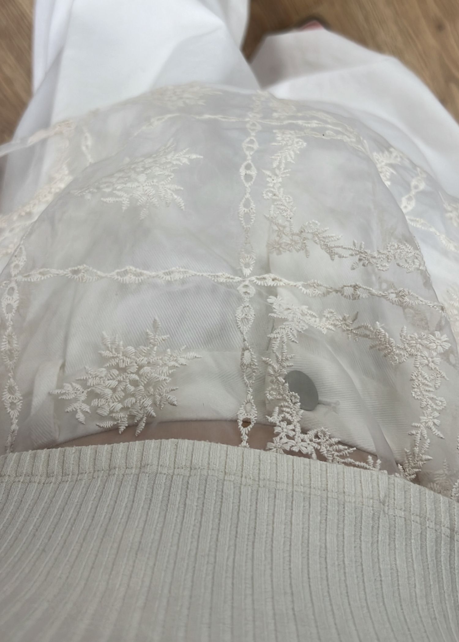 レースビッグTシャツ & リブトップス セット (Natural) square lace big tee & rib tops SET (ナチュラル) /  26SS