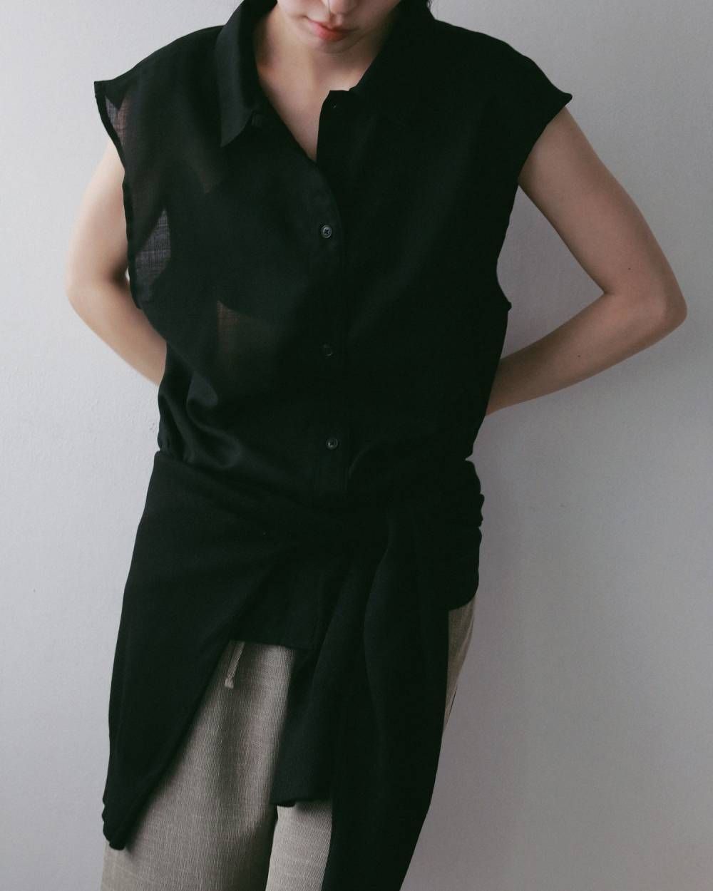 ウールシャンブレー ノースリーブシャツ (ブラック) Woolchambray Sleeveless Shirts (Black) / 27SS