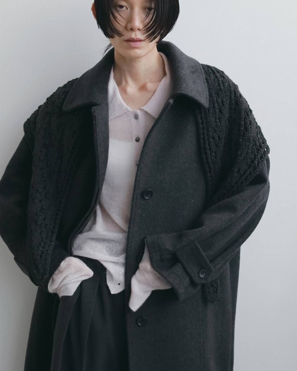 ステンカラーオーバーコート (チャコールグレー) Soutiencollar Over Coat (Charcoal gray) / 26AW 【6月29日まで期間限定予約】