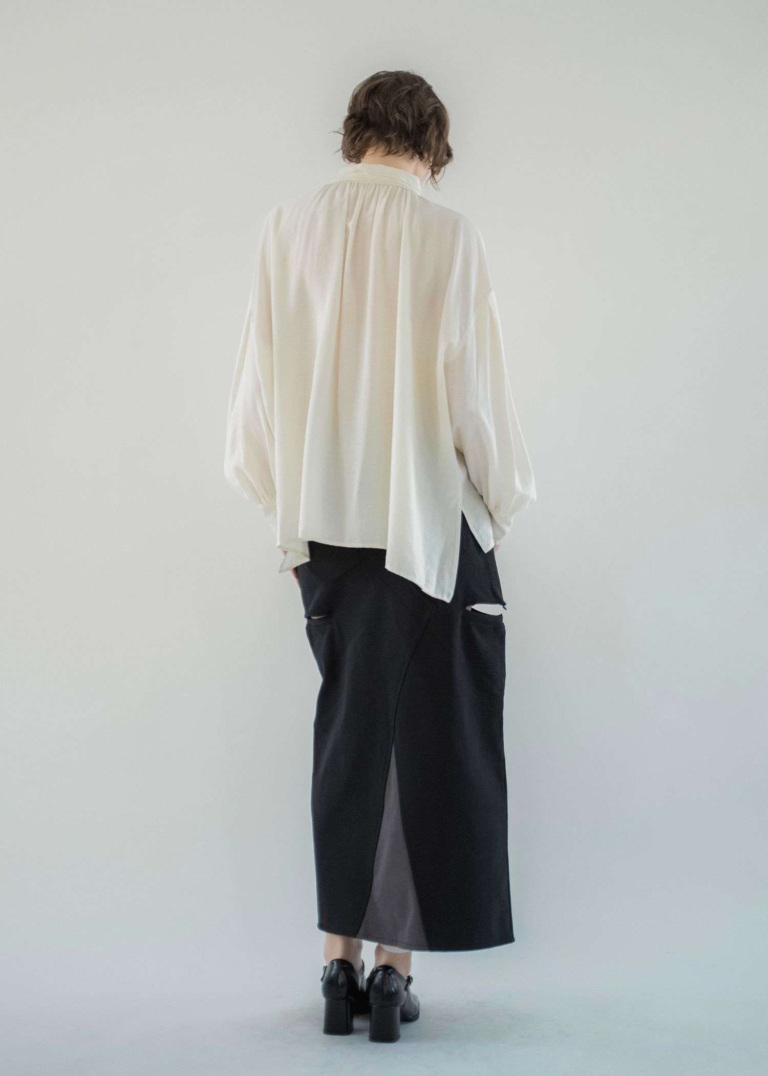 back bi color patchwork remake sweat SK / パッチワーク リメイク スウェットスカート (Black) / 26SS