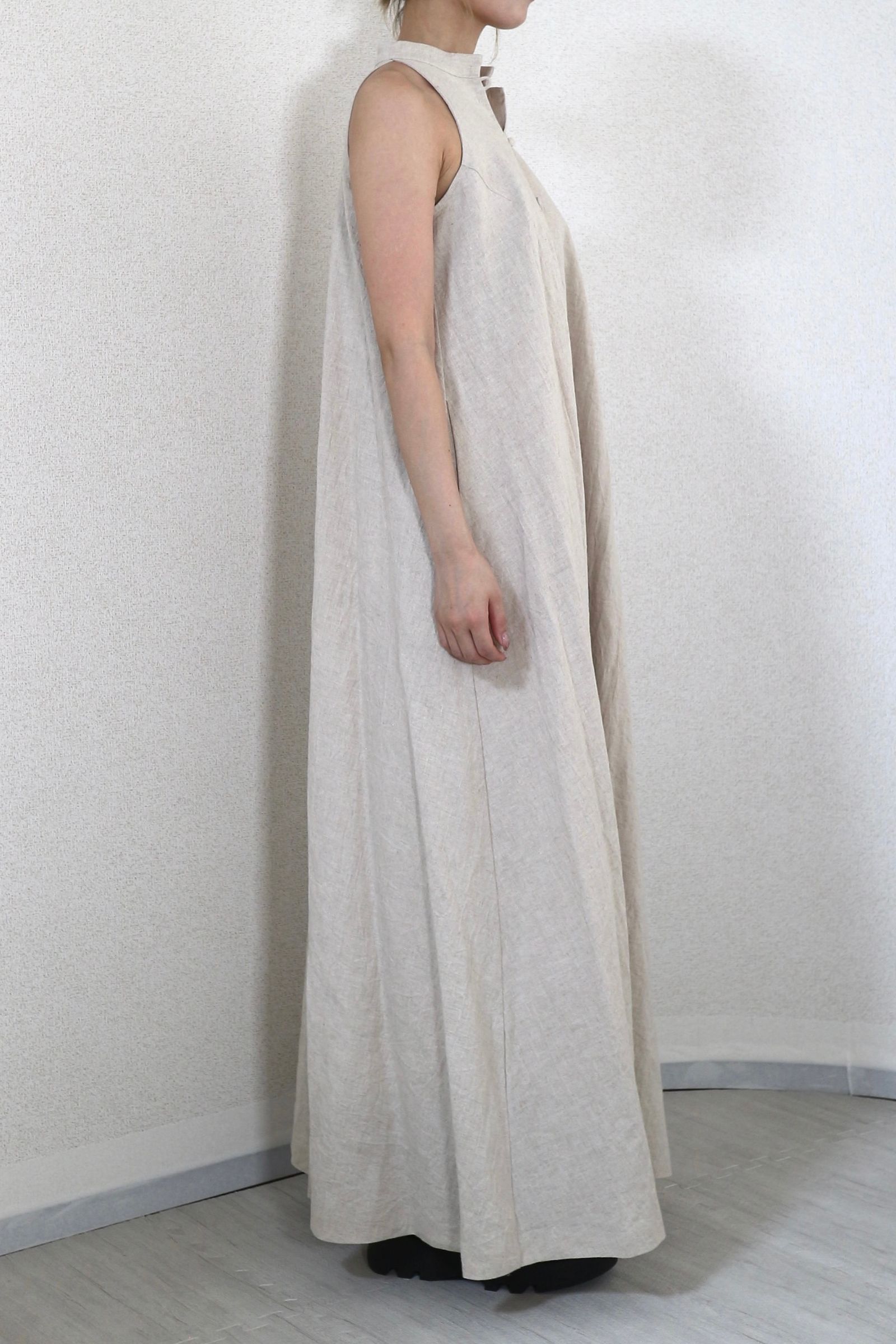 STAND COLLAR AMERICAN SLEEVE DRESS / スタンドカラー アメスリーブドレス (ナチュラル) フレアシルエット