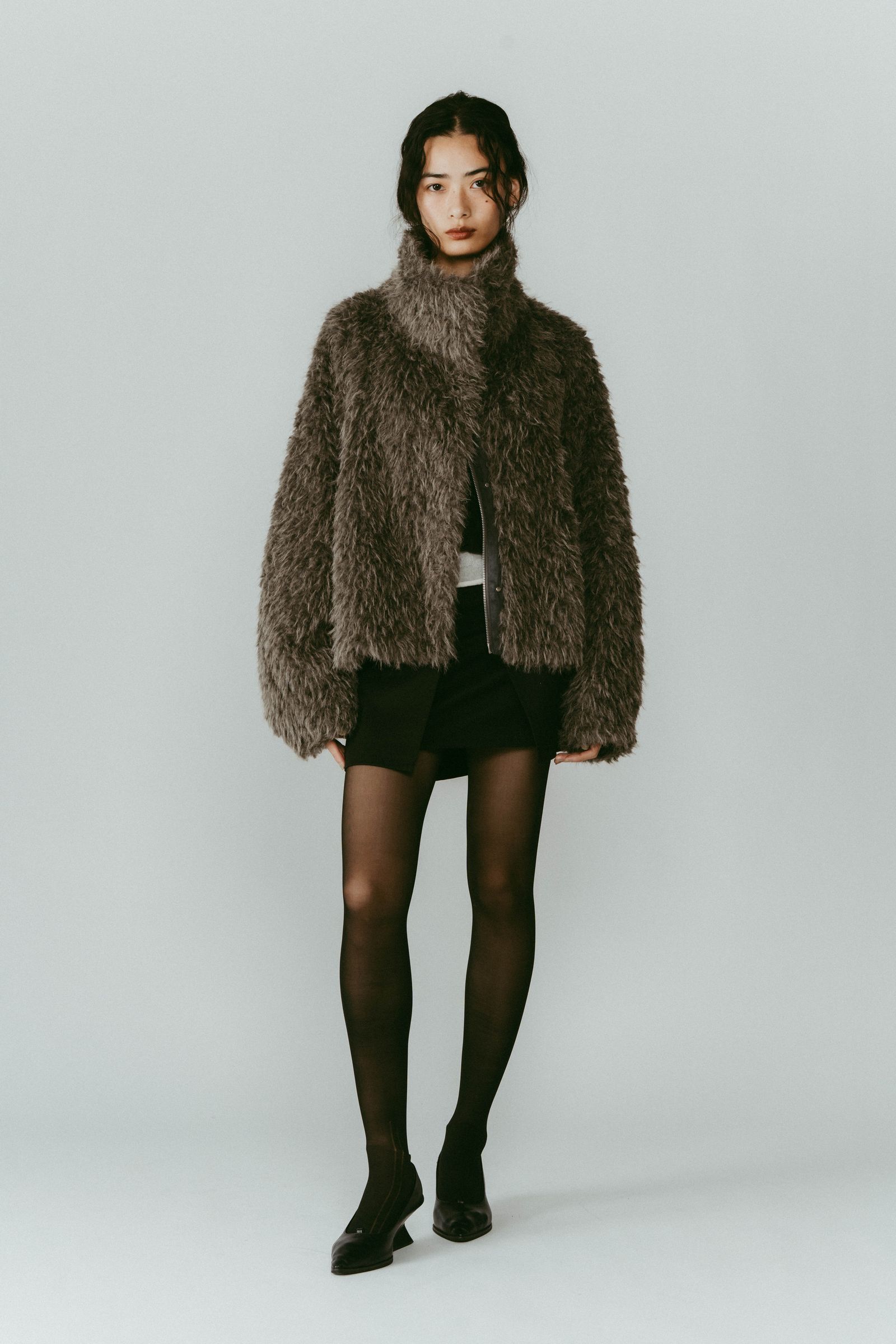 shaggy stand collar coat / シャギースタンドカラーコートブルゾン (グレー) / 25AW