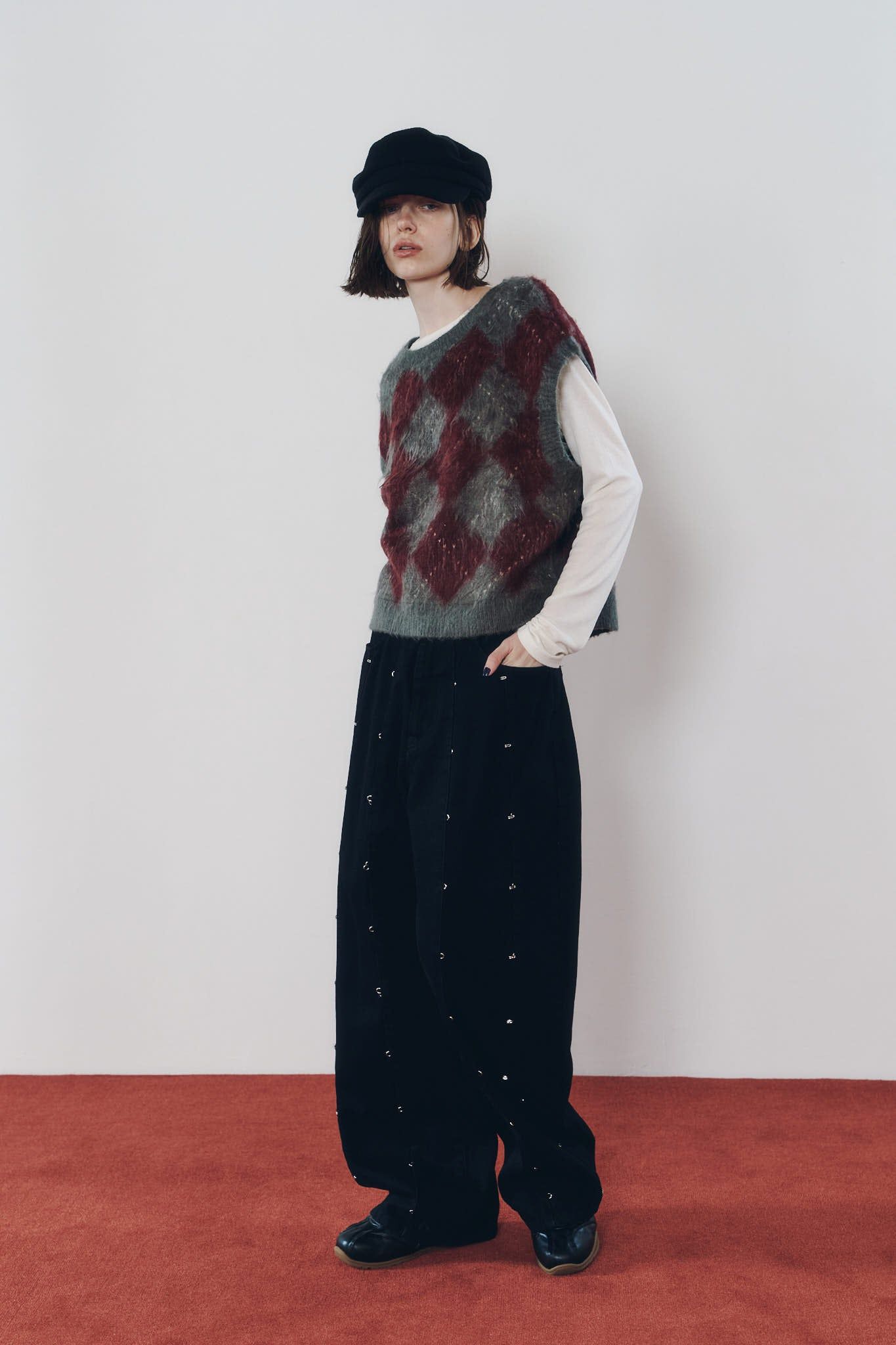 アーガイルニットベスト (レッド) argyle knit vest (Red) / 26AW