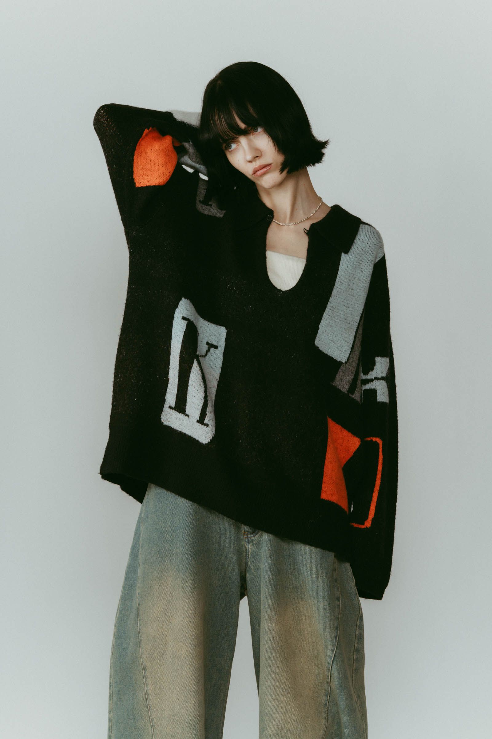 K design knit pullover(unisex) / Kデザイン ニットプルオーバー (ブラック) / 25AW