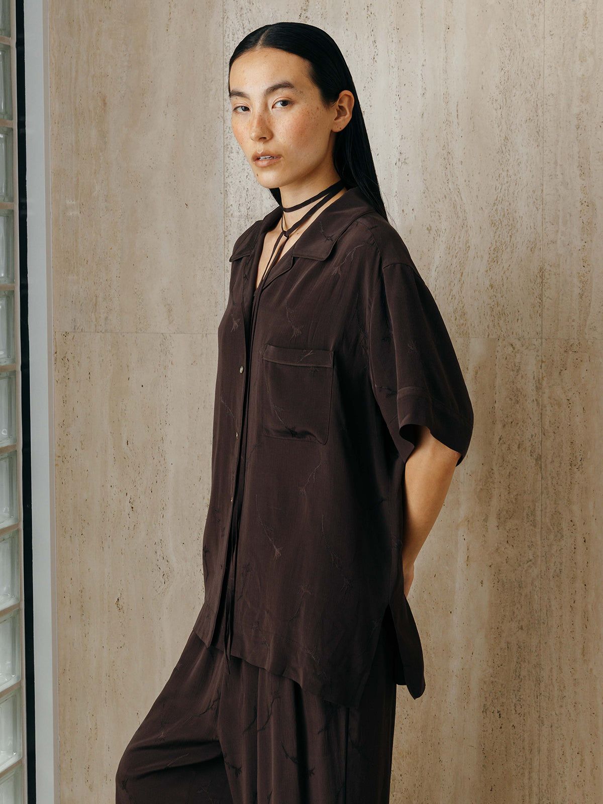 サテンジャガードシャツ (ブラック) SATIN JQ SHIRTS (Black) /  26SS