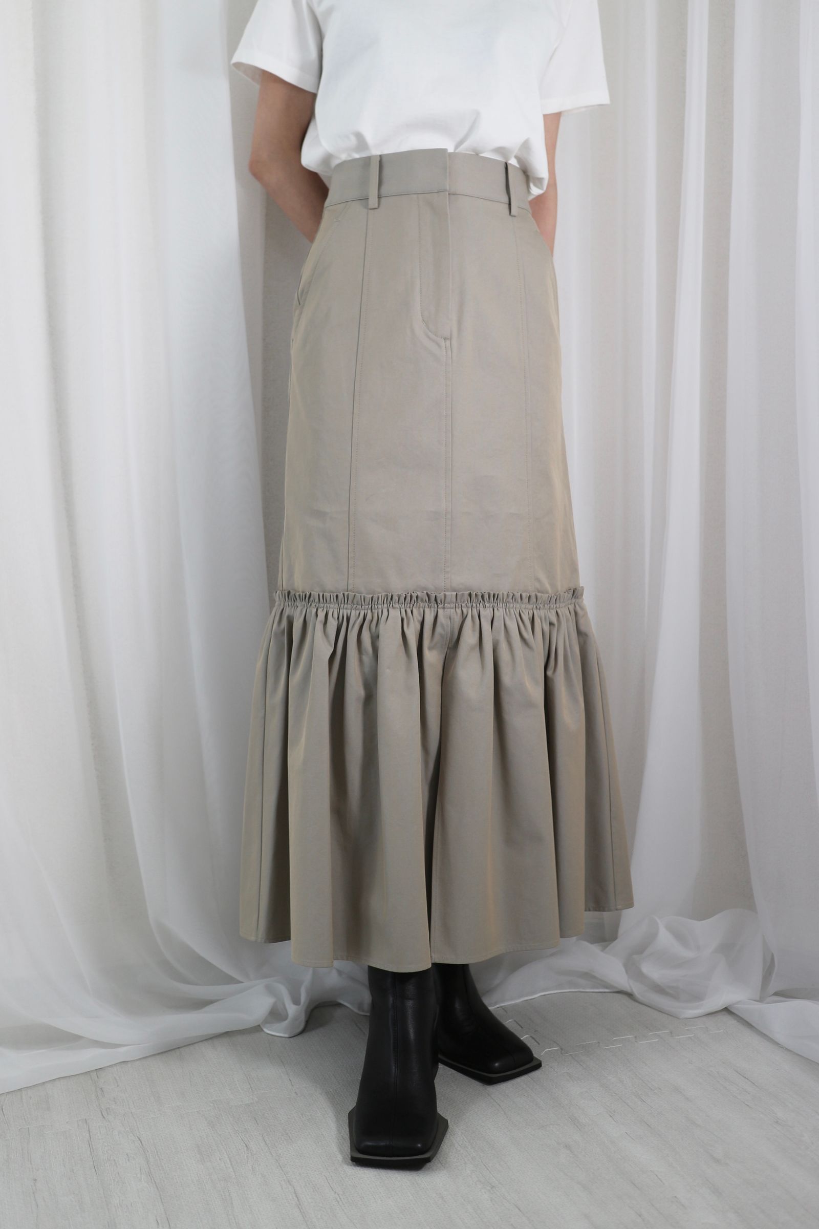 FINX COTTON GATHERED SKIRT / ギザコットンギャザースカート (ベージュ)