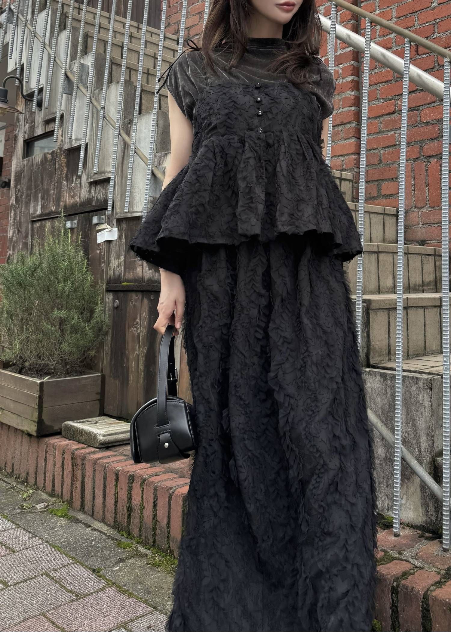 コクーンチュールスカート (ブラック) cocoon cut jacquard tulle gather SK (Black) /  26SS